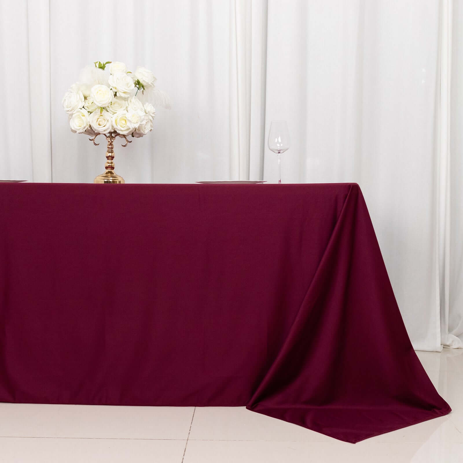 Premium Scuba Rectangular 90x132 Tablecloth Burgundy - Wrinkle Free, Stain Resistant & Seamless Table Cover