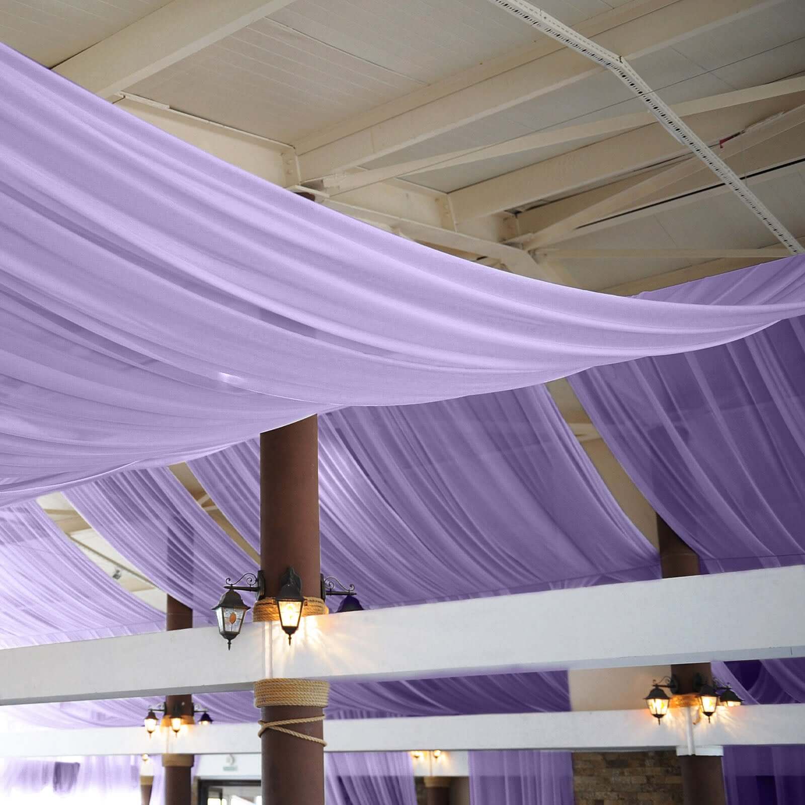 5ftx14ft Premium Lavender Lilac Chiffon Curtain Panel, Durable Flame Resistant Backdrop Ceiling Drapery With Rod Pocket