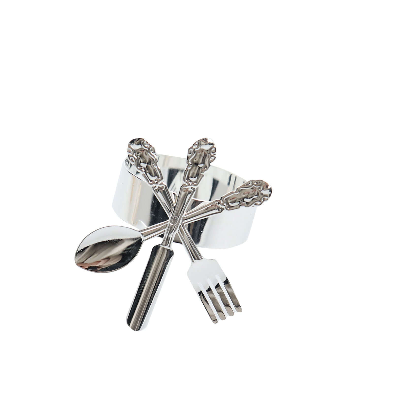 4 Pack Silver Metal Fork Knife Spoon Design Napkin Rings - Utensil Themed Napkin Holders