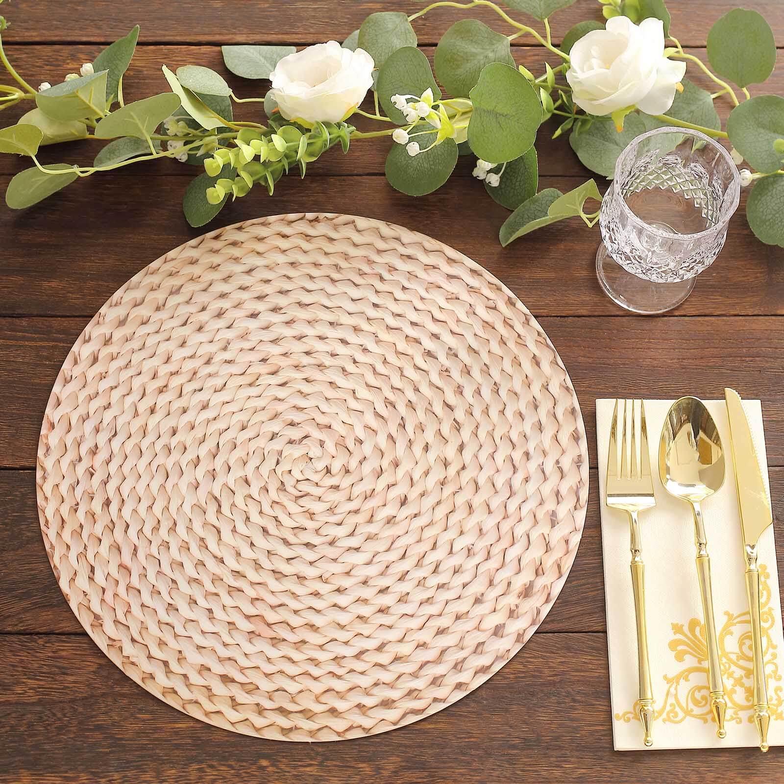 6-Pack Disposable Table Placemats in Wheat with Woven Rattan Print - 700GSM Cardboard Placemats for Rustic Themes & Outdoor Events 13