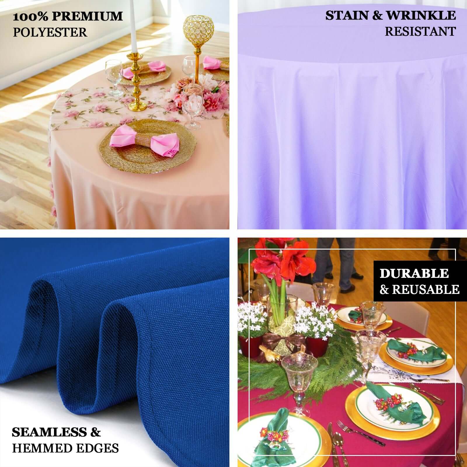 Premium Polyester 90 Round Tablecloth Purple - Stain and Wrinkle-Resistant Design with 220GSM Thickness Table Cover