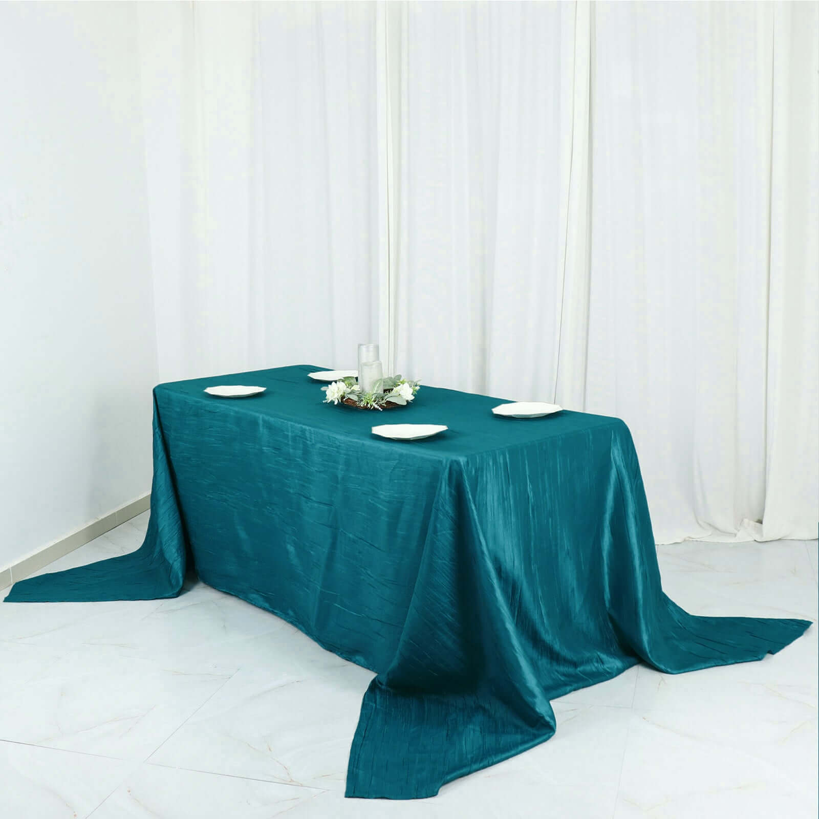 Taffeta 90x156 Rectangle Tablecloth Teal - Accordion Crinkle Seamless Table Cover