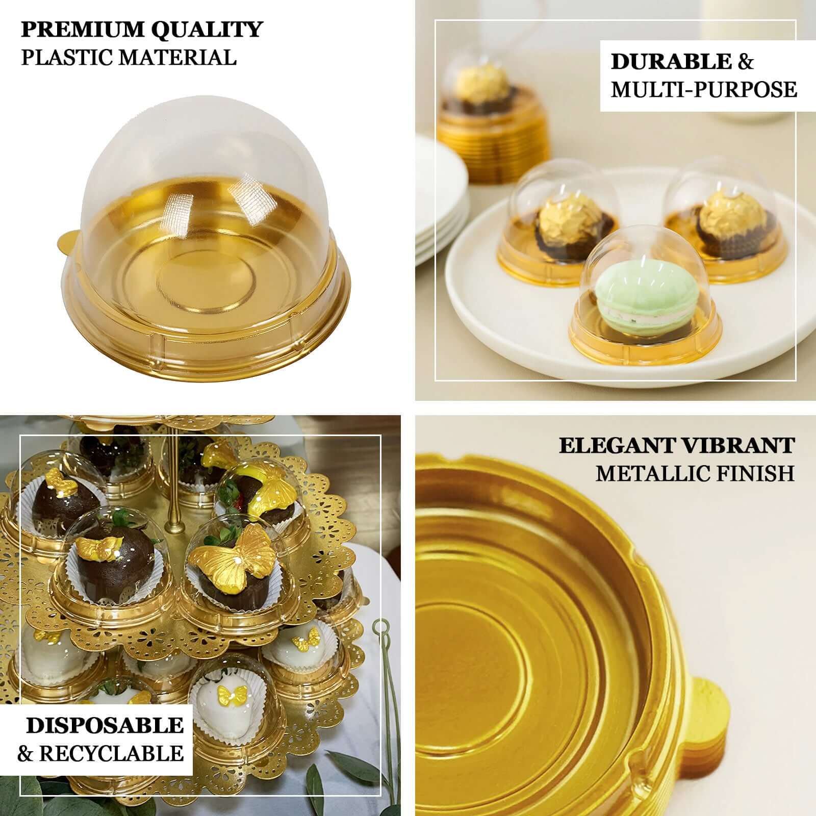 50-Pack Favor Containers Round Dome Design Gold and Clear - Plastic Party Boxes for Cupcakes and Sweets 3