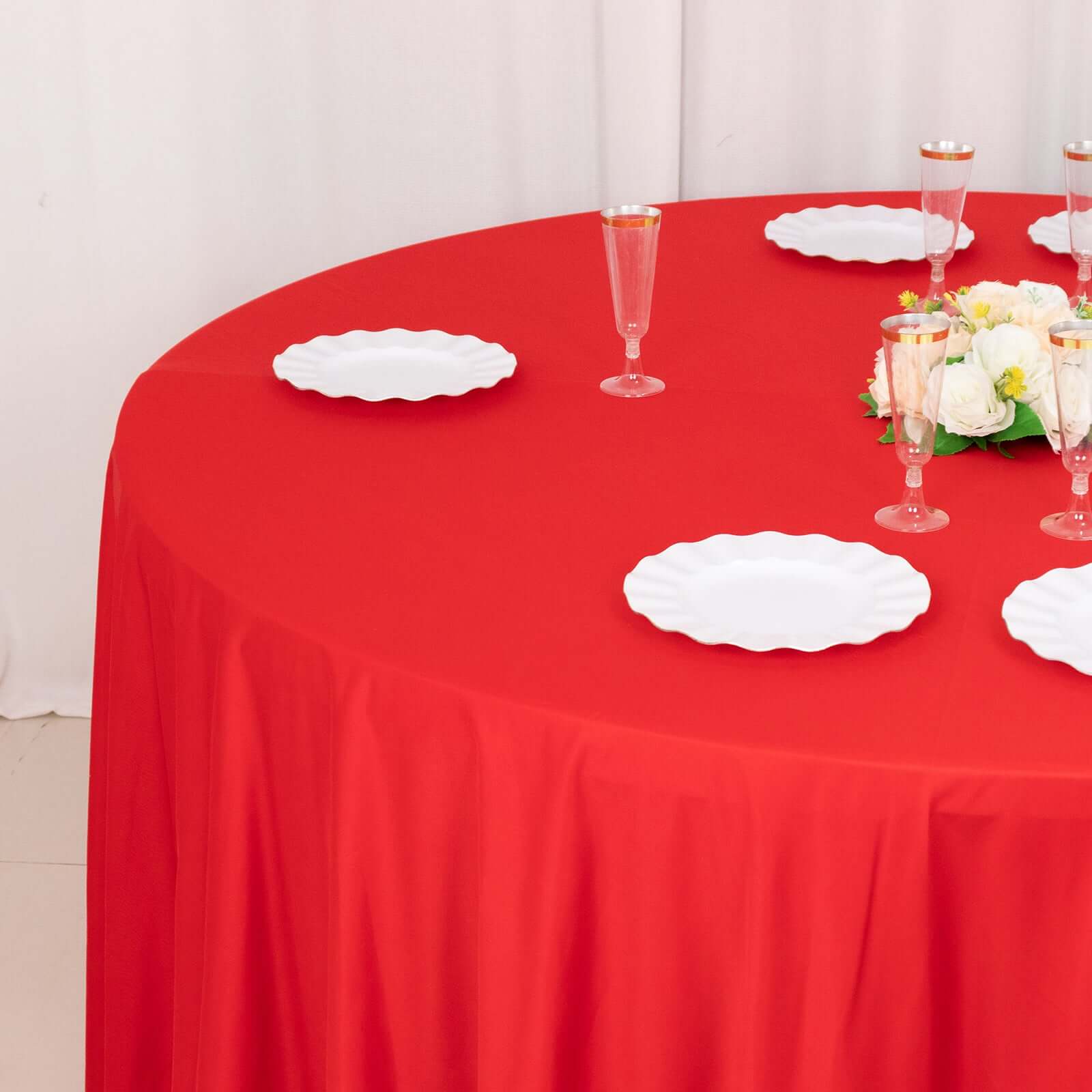 Premium Scuba Round 120 Tablecloth Red - Wrinkle Free & Stain Resistant Seamless Table Cover