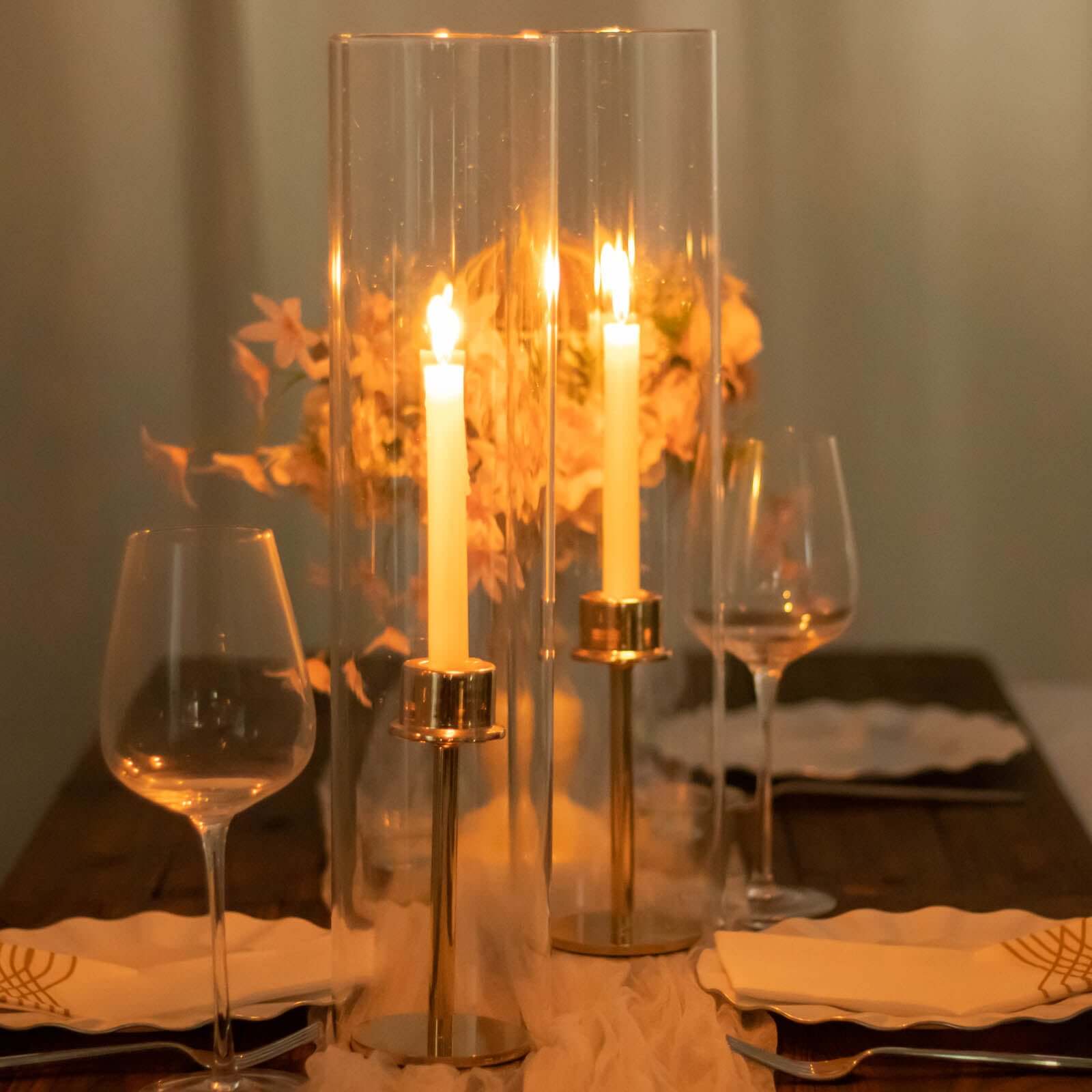 2-Pack Clear Glass Candelabra Shades Open End Hurricane Design - Stylish Table Centerpiece 14