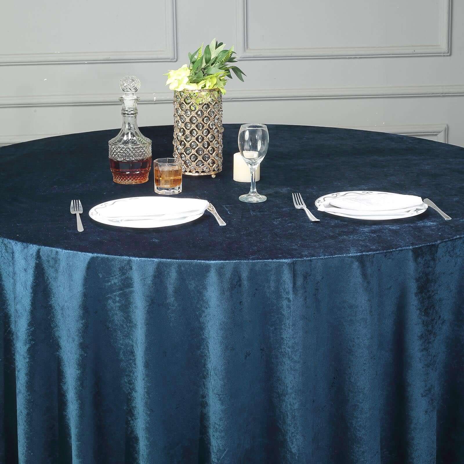 Premium Velvet 120 Round Tablecloth Navy Blue - Reusable Soft & Seamless Table Cover