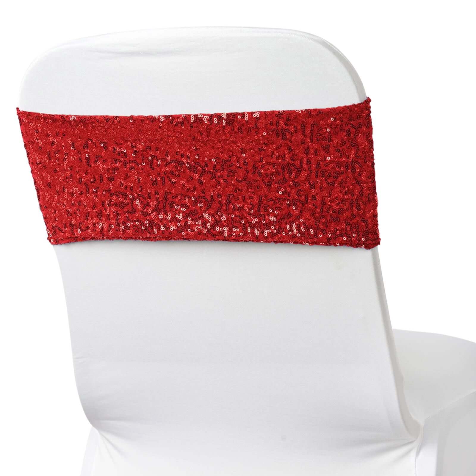 5 Pack Sequin Spandex Chair Sashes Red - Stretch Chair Bands 6x15