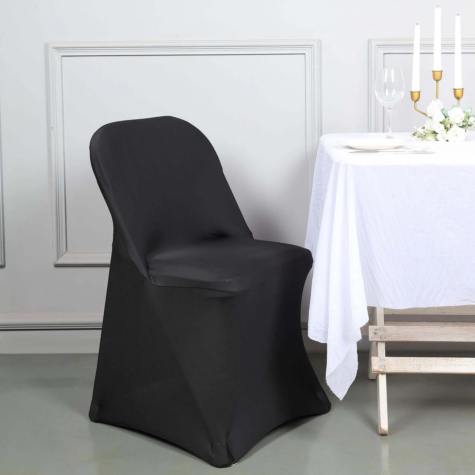 10 Pack Stretch Spandex Chair Covers Black for Folding Chairs - Durable Perfectly 160GSM Fitted Slipcovers for Professional & Casual Events