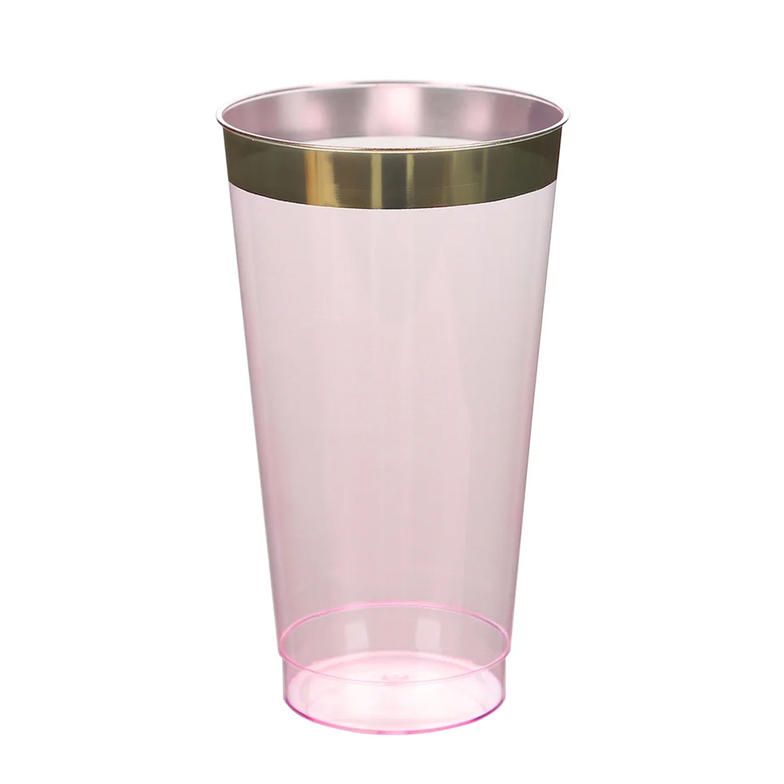 12-Pack Plastic Party Cups Transparent Blush with Gold Rim - Durable Disposable Tumblers for Drinks 17oz 5.5