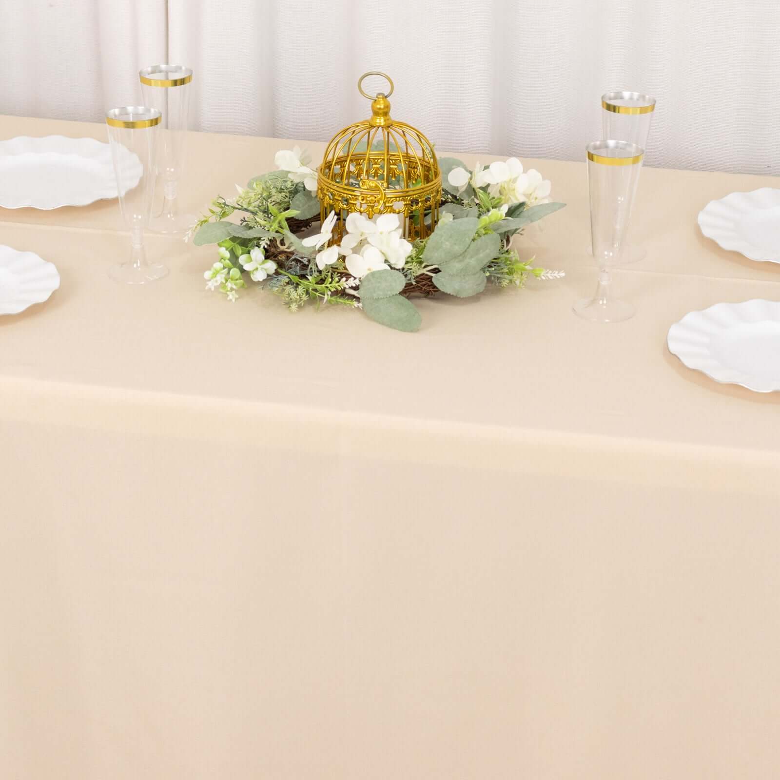 Premium Polyester 90x132 Rectangle Tablecloth Beige - Seamless 220GSM Stain-Resistant Table Cover