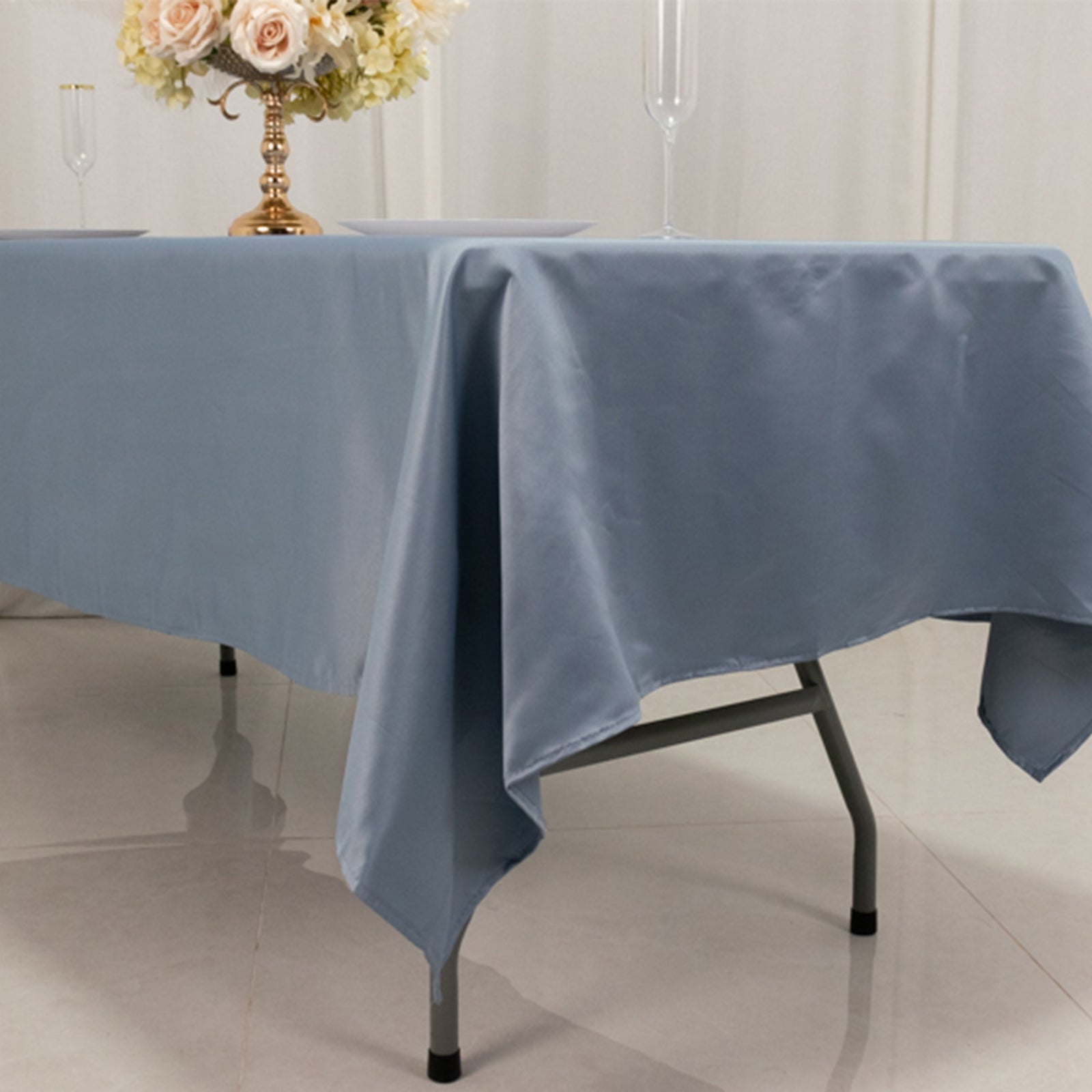 Lamour Satin 60x102 Rectangle Tablecloth Dusty Blue - Durable & Silky Soft Feel Table Cover