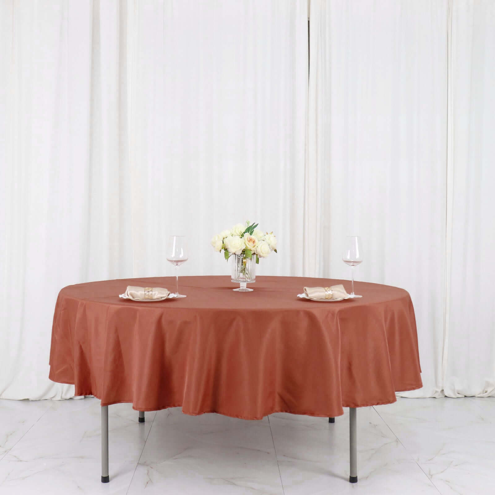 Polyester 90 Round Tablecloth Terracotta (Rust) - Stain & Wrinkle-Resistant Table Cover