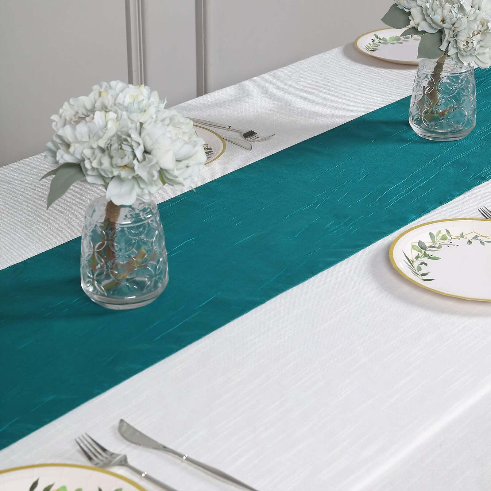 Taffeta 12x108 Table Runner Teal - Accordion Crinkle Design