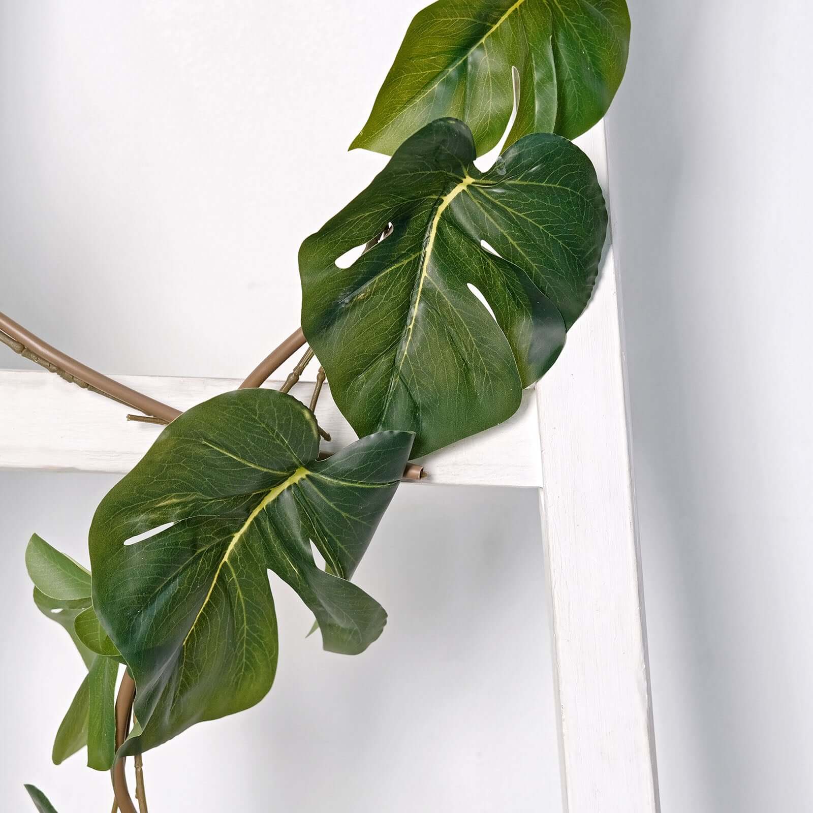 6ft Light Green Artificial Monstera Leaf Garland Plant, Tropical Vine, Flexible Faux Hanging Jungle Safari Greenery