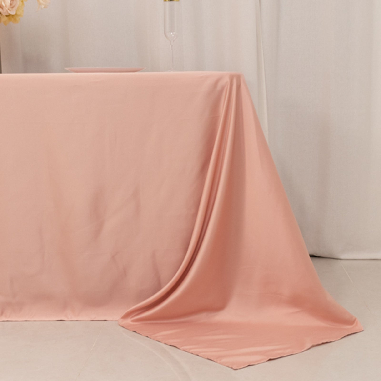 Lamour Satin 90x132 Rectangle Tablecloth Dusty Rose - Soft & Silk-Like Seamless Table Cover