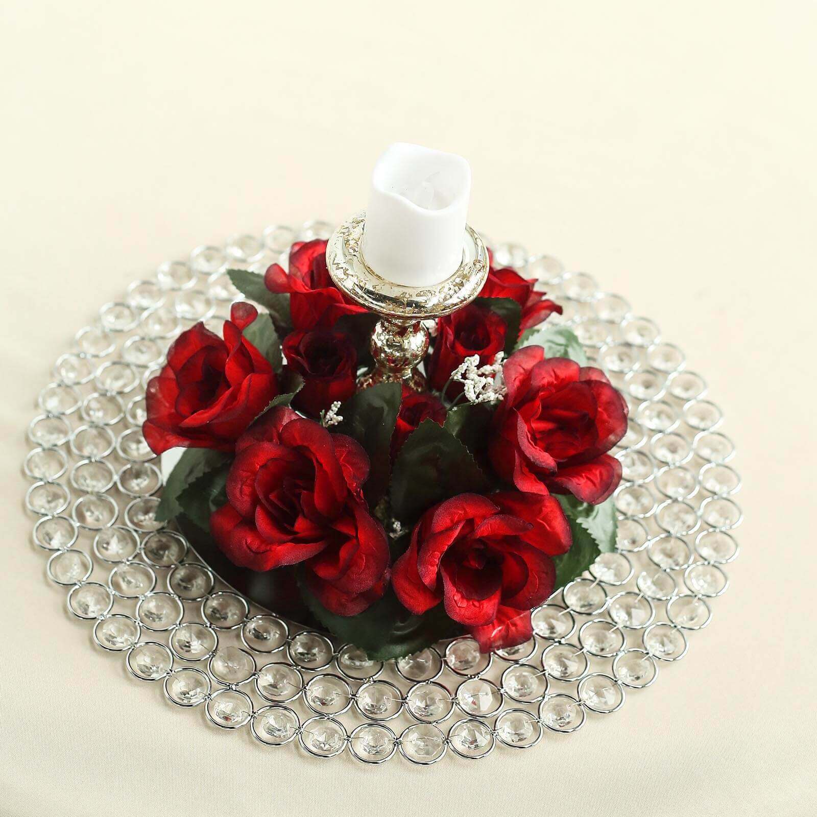 4 Pack 3 Black Red Artificial Silk Rose Flower Candle Ring Wreaths
