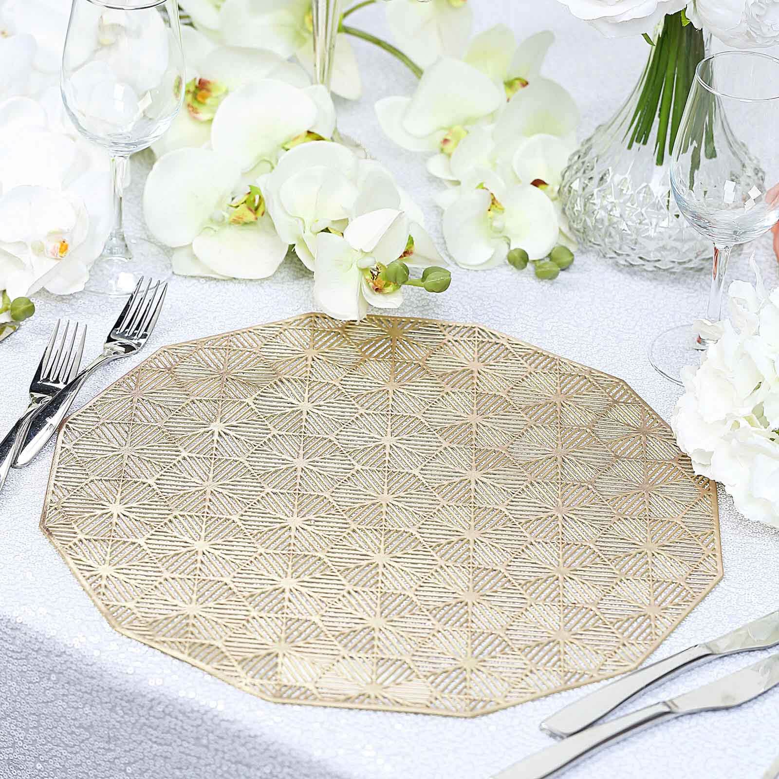 6-Pack Dining Table Mats Geometric Woven Design Gold - Vinyl Non-Slip Surface for Modern Table Settings 15