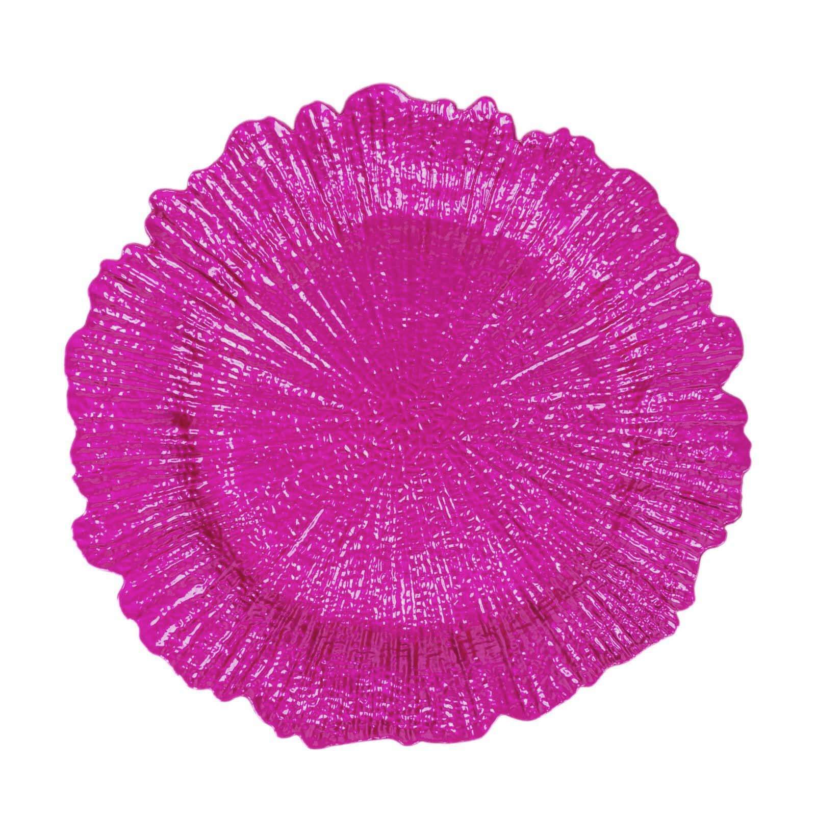 6-Pack Acrylic Plastic Round Charger Plates 13 in Fuchsia with Reef Design, Dinner Charger Tableware