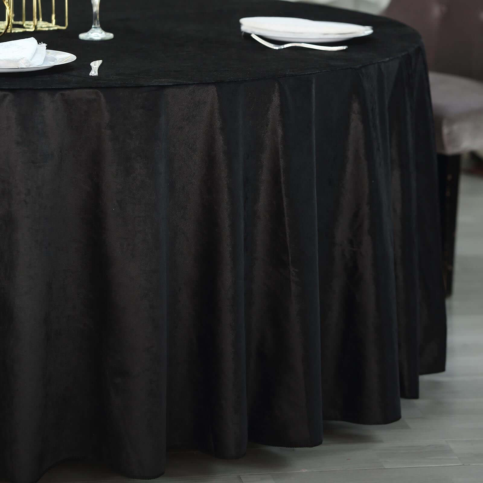 Premium Velvet 120 Round Tablecloth Black - Reusable Soft & Seamless Table Cover for Upscale Events