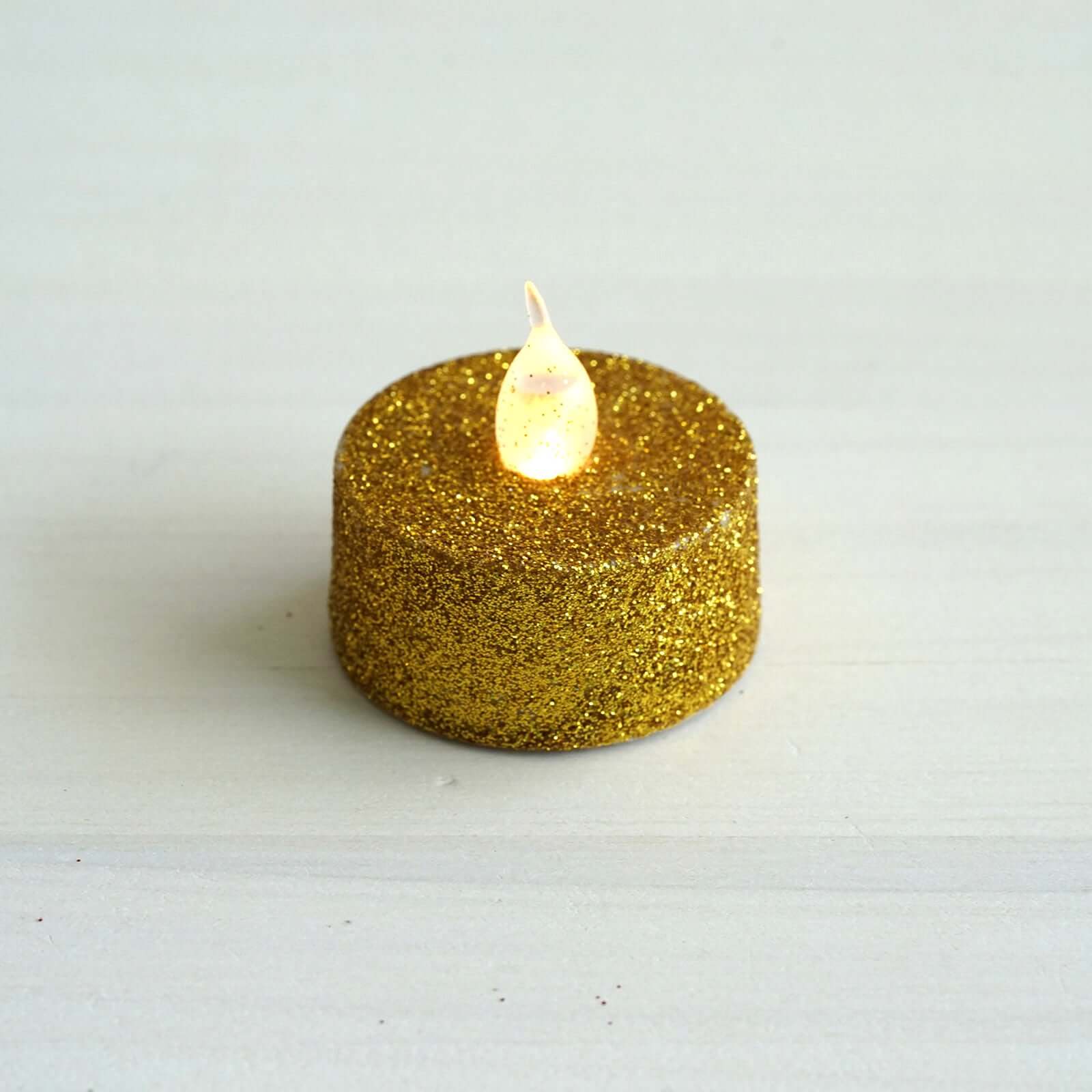 12-Pack LED Tealight Candles Glitter Gold Design - Flameless Battery Operated Tea Lights