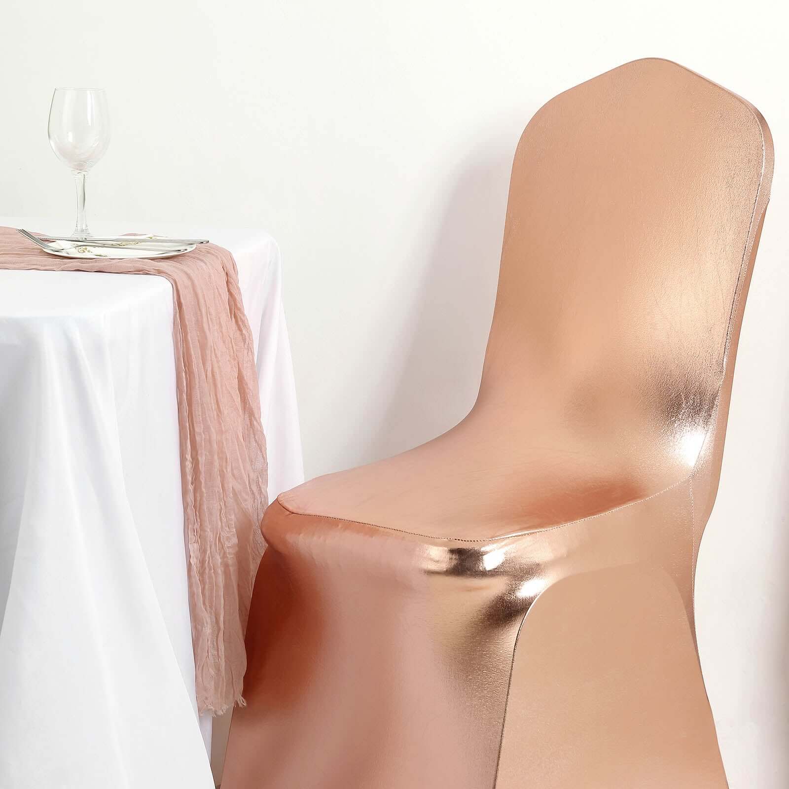 Spandex Banquet Chair Cover Metallic Rose Gold - Glittering Fitted Slipcover