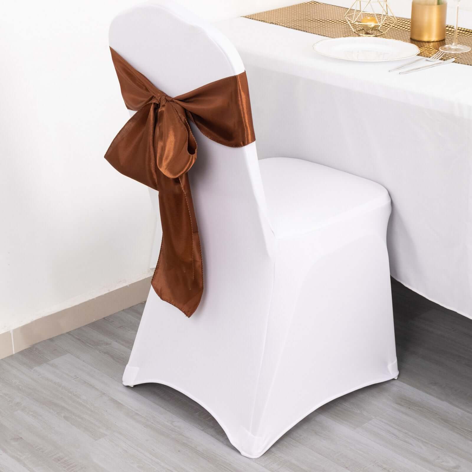 5 Pack Satin Chair Sashes Cinnamon Brown - Durable Chair Bows with Shiny Finish 6x106