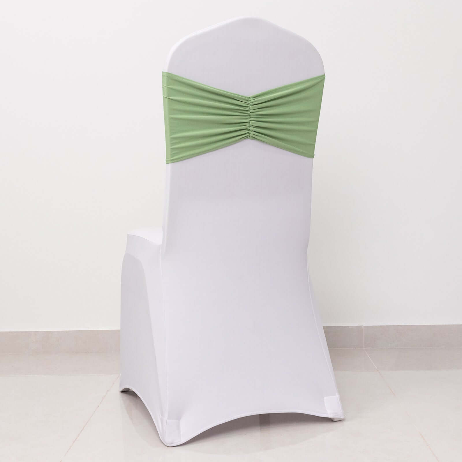 5 Pack Spandex Chair Sashes Sage Green Ruffled Style - Wide Easy to Use Stretch Chair Bands 8x13