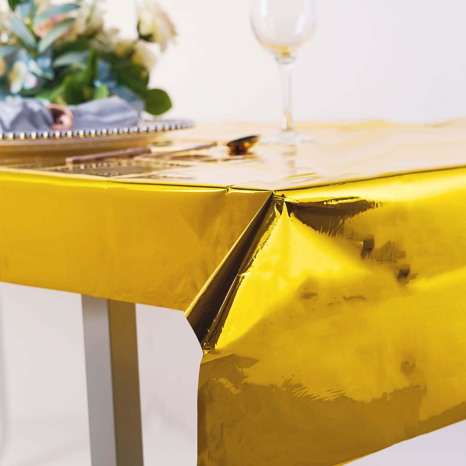 40x90 Gold Metallic Foil Rectangle Tablecloth, Disposable Table Cover