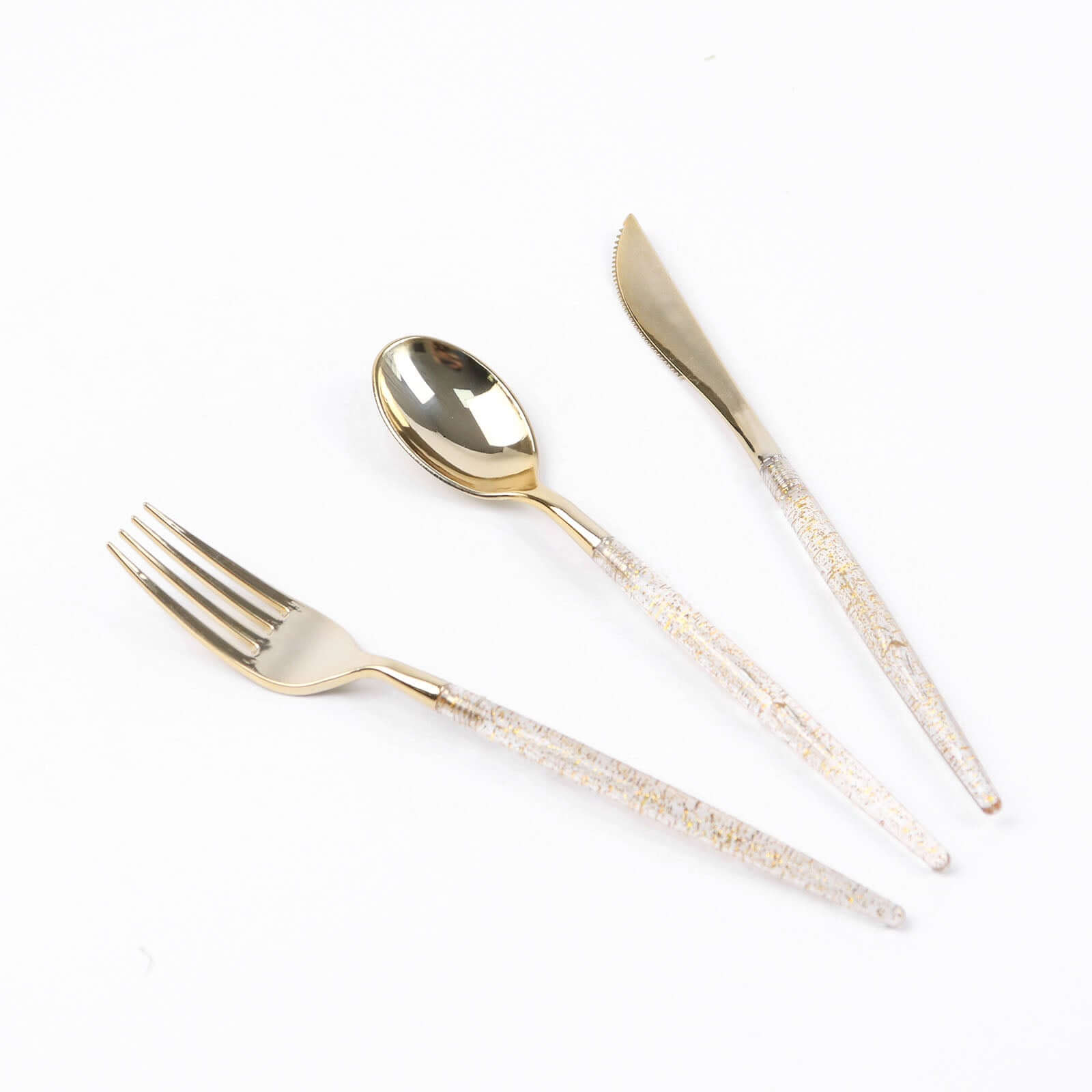 24-Pack Plastic Cutlery Set Metallic Gold with Gold Glitter - Stylish Disposable Silverware-Pack 8