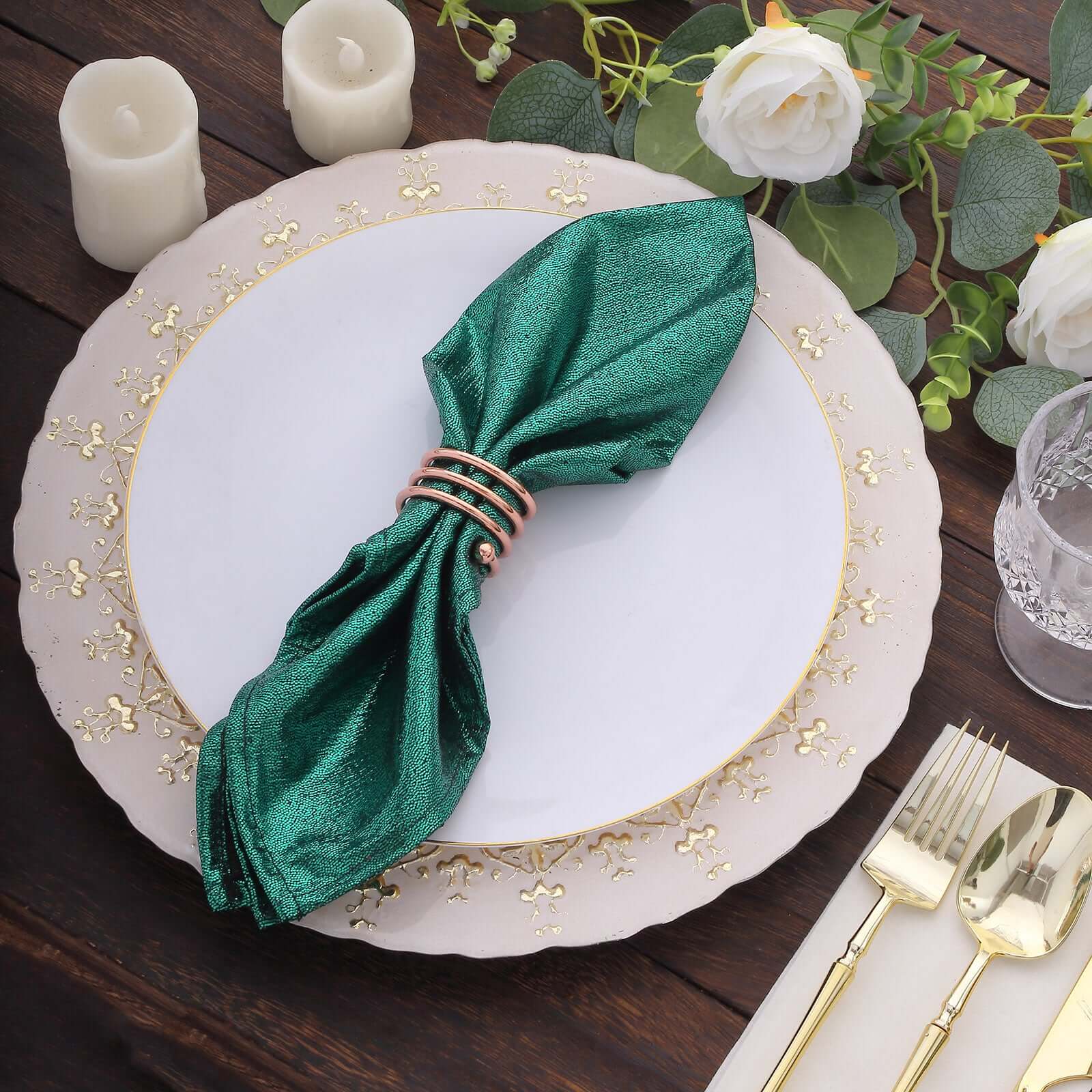 5 Pack Polyester 20x20 Napkins Hunter Emerald Green Shimmer Sequin Dots - Luminous Cloth Napkins