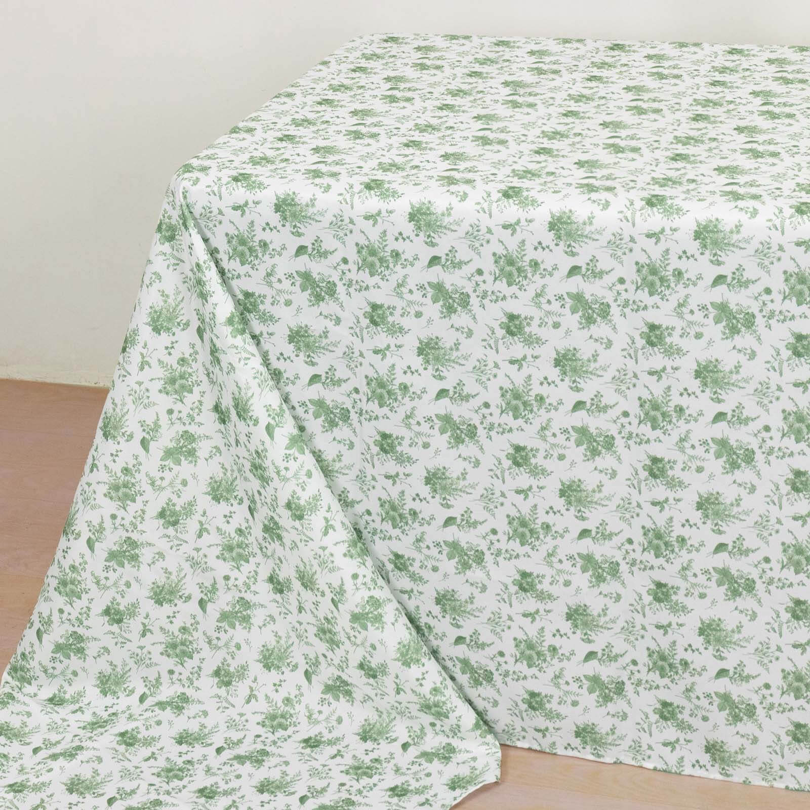 Polyester 90x156 Rectangle Tablecloth Dusty Sage Green French Toile Pattern Seamless Table Cover for Upscale Dining