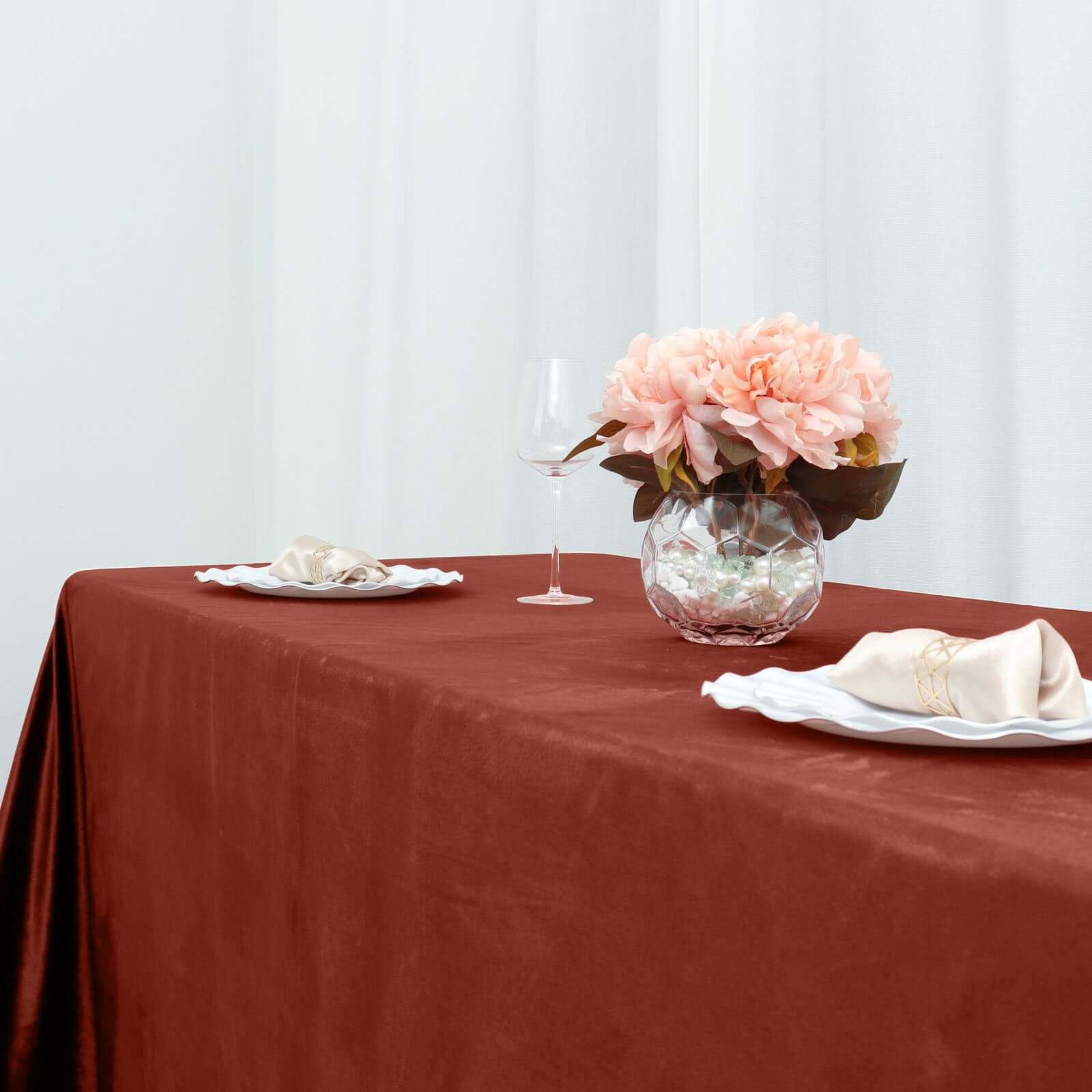 Premium Velvet 90x132 Rectangle Tablecloth Terracotta (Rust) - Reusable Soft & Seamless Table Cover