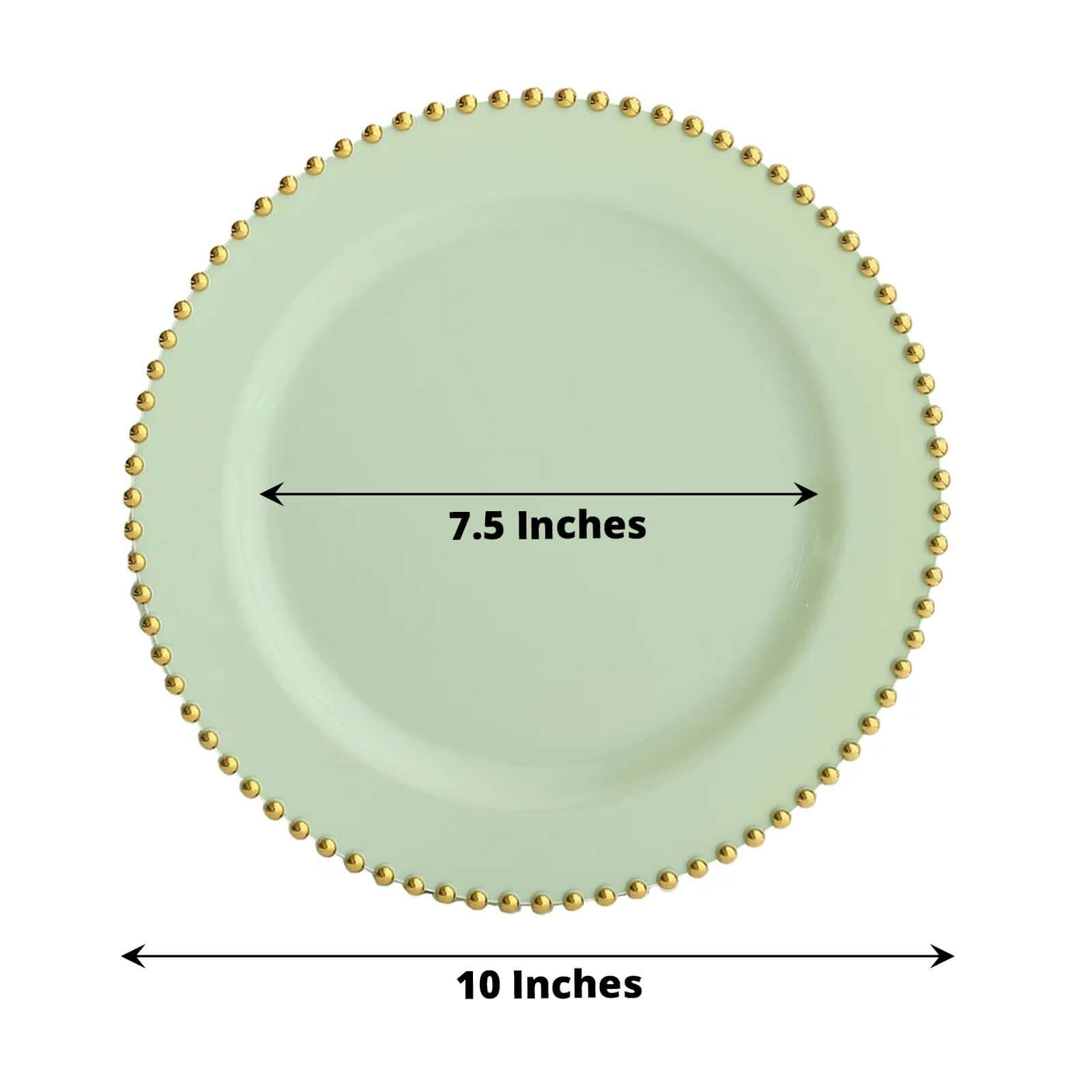 10-Pack Plastic 10 Round Dinner Plates in Sage Green with Gold Beaded Rim - Disposable Party Plates