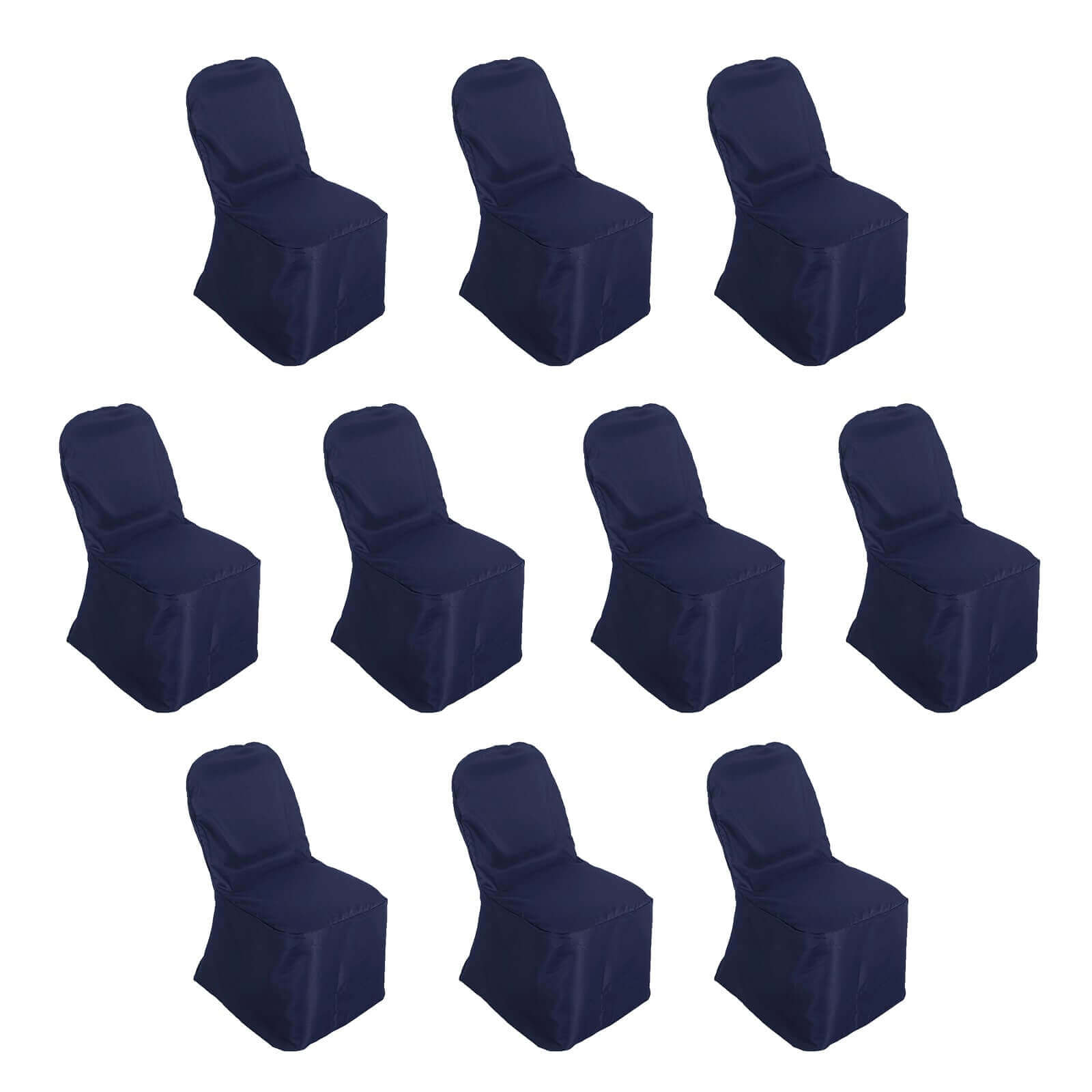 10 Pack Polyester Chair Cover for Banquet Chairs Navy Blue - Stain-Resistant Reusable Slip-On Slipcover