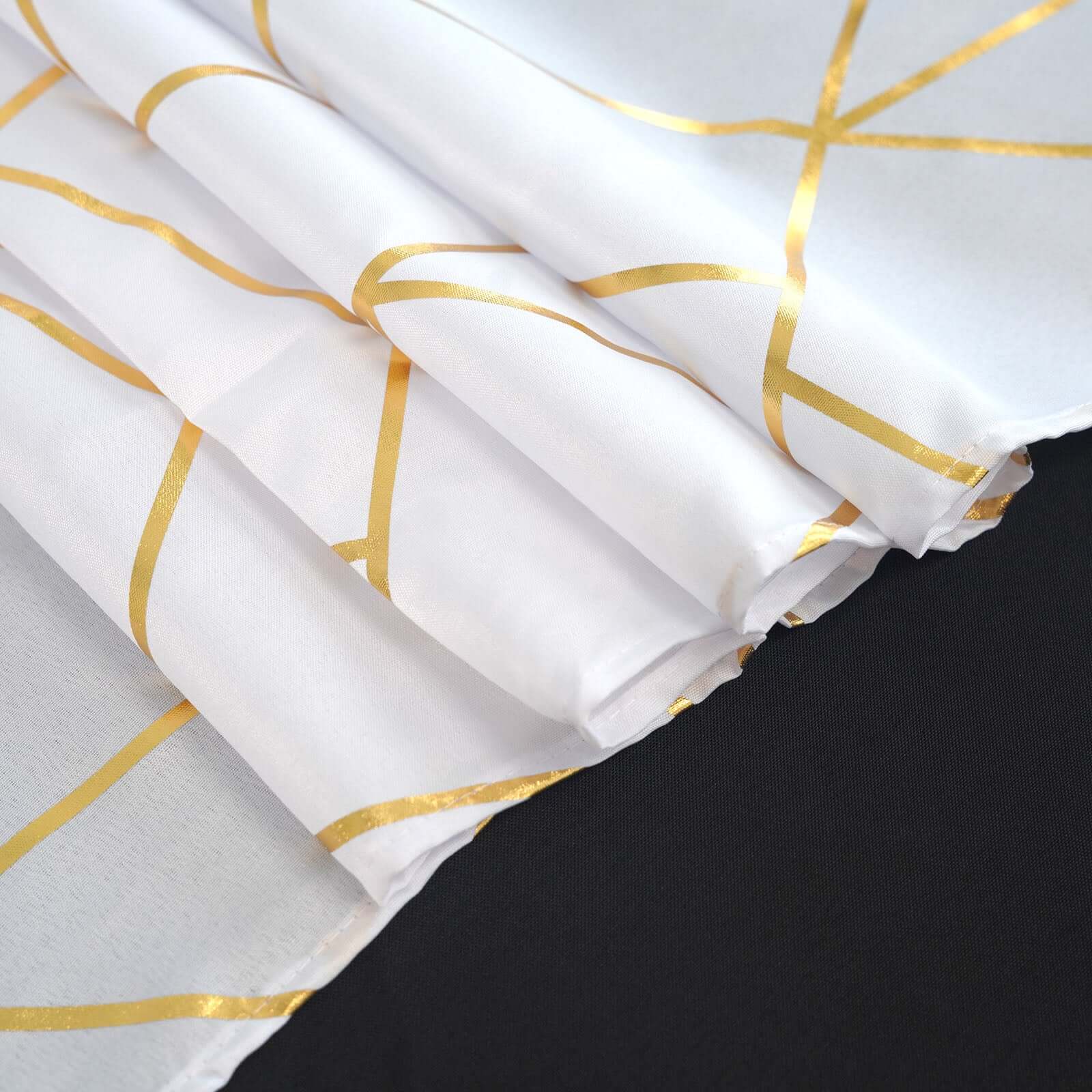 Polyester 60x102 Rectangle Tablecloth White with Gold Foil Geometric Pattern - Wrinkle-Resistant and Durable Table Cover for Weddings & Events