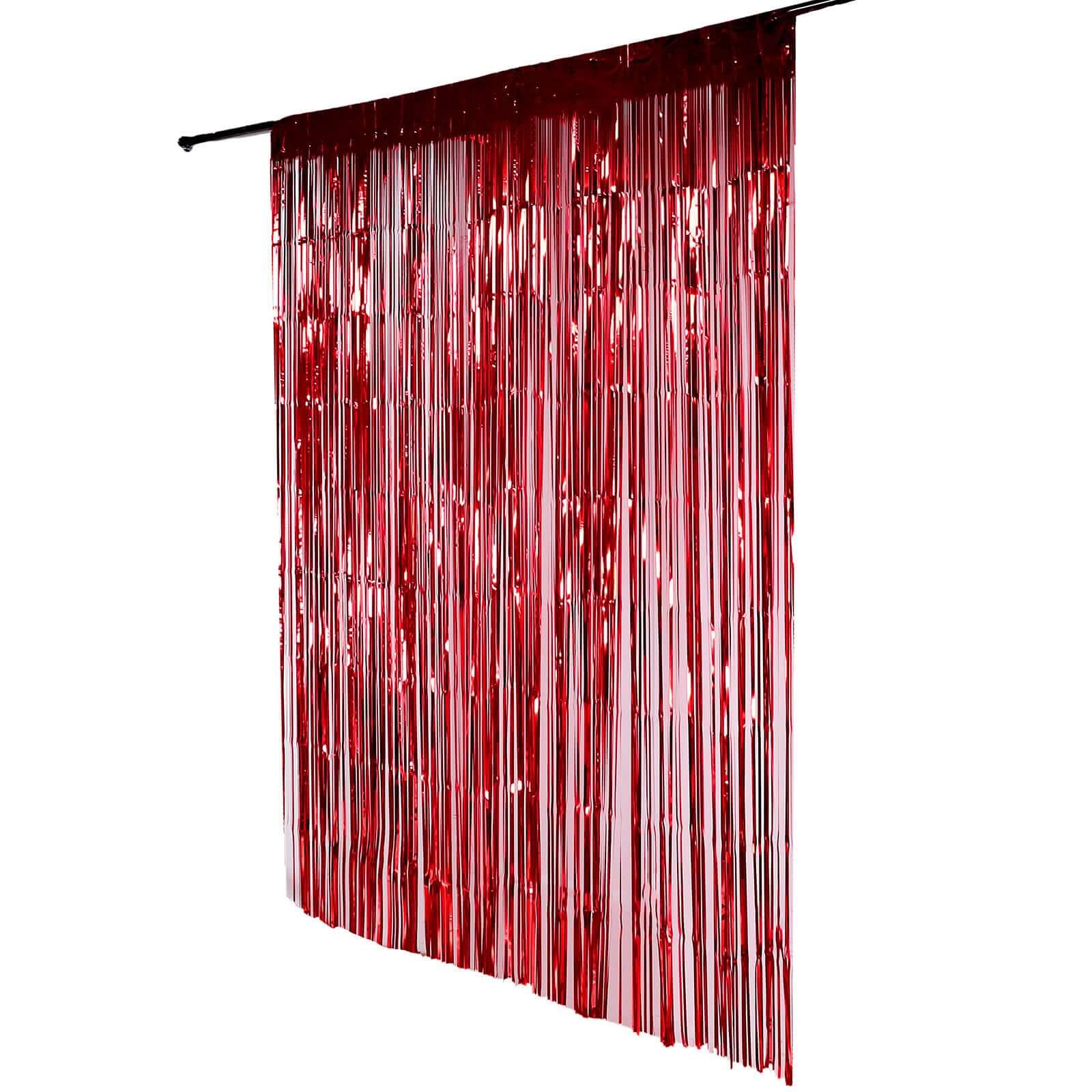 8ft Red Metallic Tinsel Foil Fringe Doorway Curtain Party Backdrop