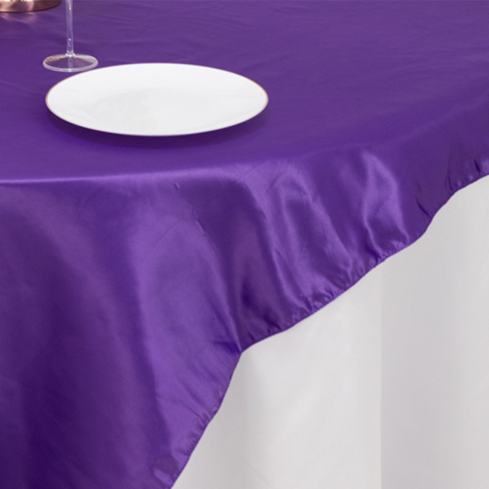 Lamour Satin 72x72 Table Overlay Square Tablecloth Purple - Smooth Finish Table Topper