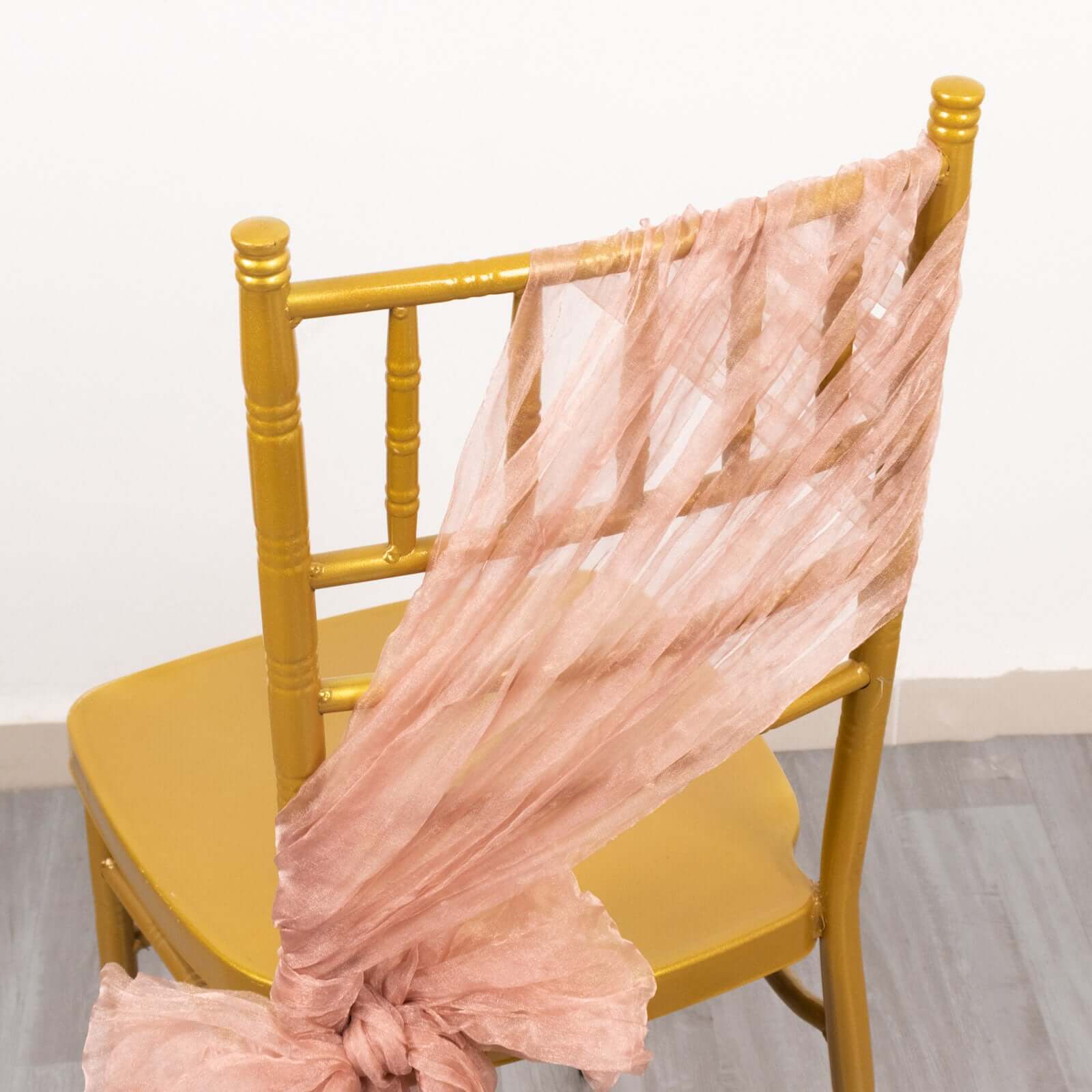 5 Pack Crinkled Organza Chair Sashes Dusty Rose with Shimmer Chiffon Layers - Stylish Sheer Decor