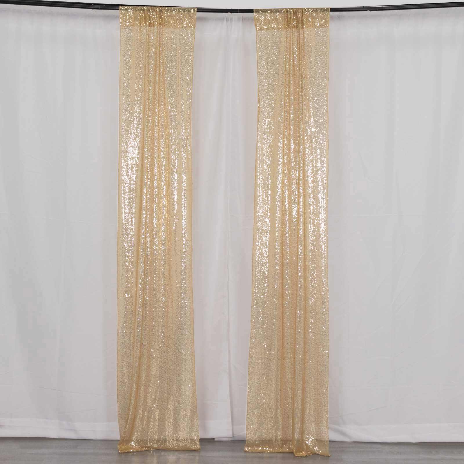 2 Pack Champagne Sequin Event Curtain Drapes with Rod Pockets, Seamless Backdrop Event Panels - 8ftx2ft