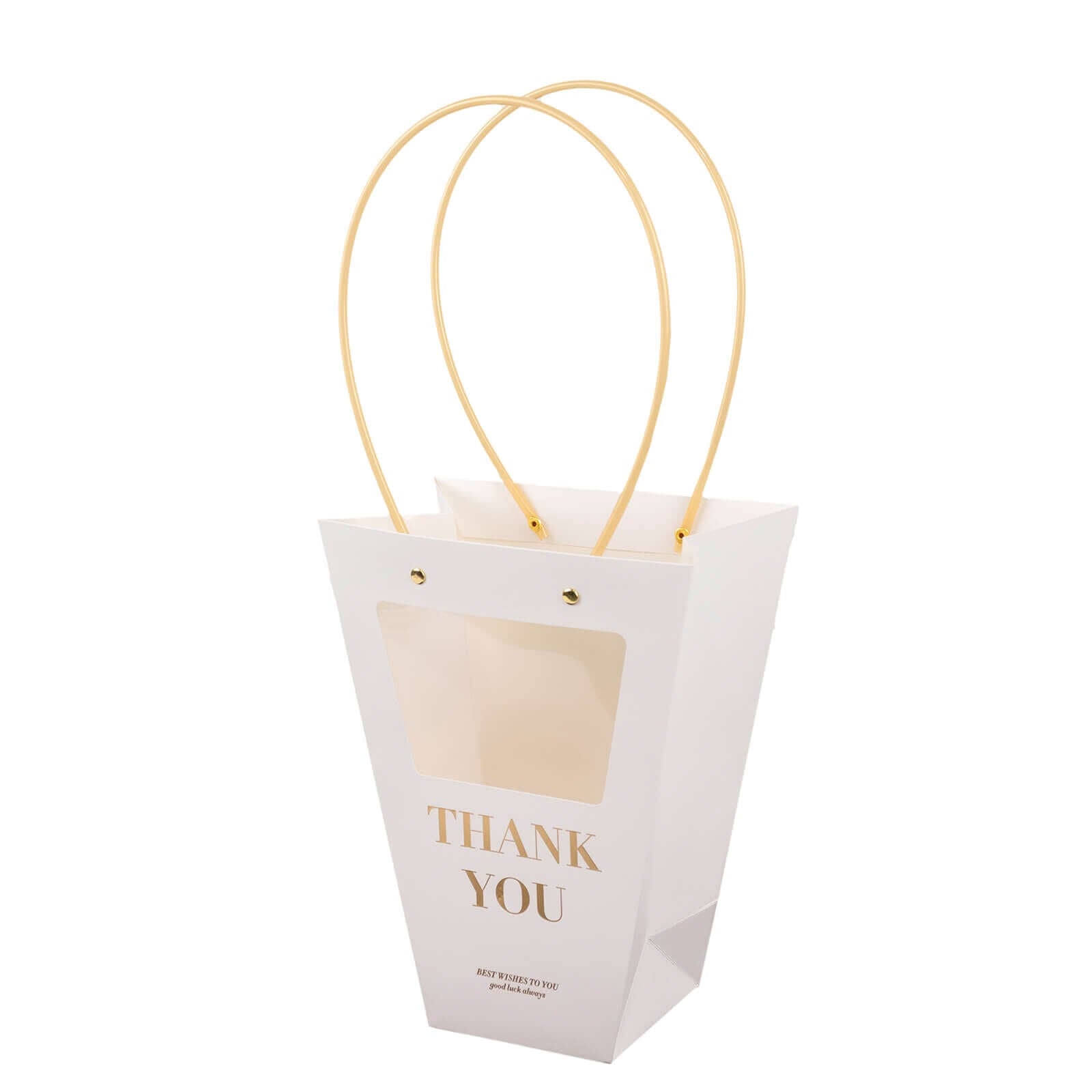 6 Pack Transparent White Paper Flower Gift Bags With Handles, Clear Window Thank You Party Favor Tote Bags in Trapezium Shape - 8x10