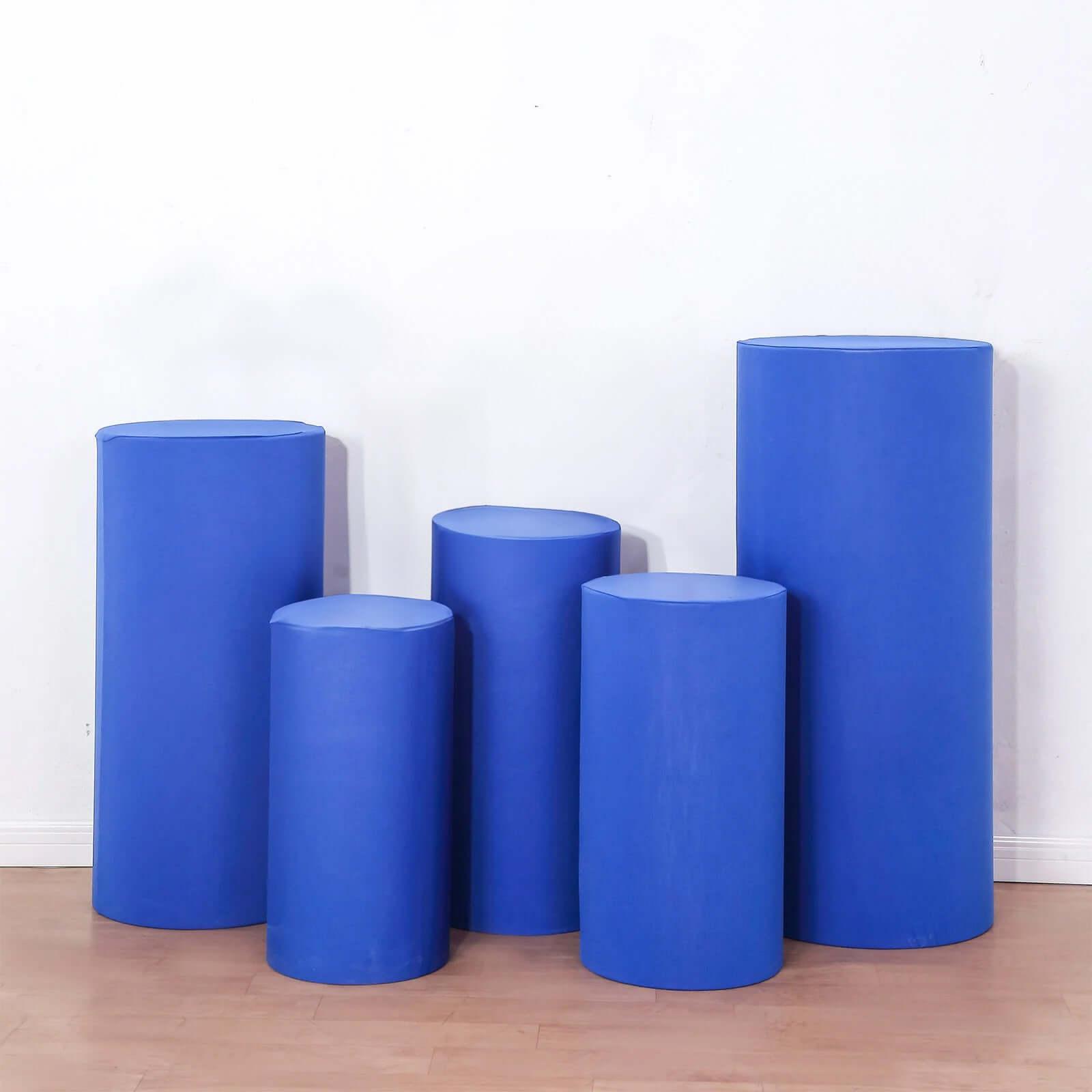 Set of 5 Royal Blue Spandex Cylinder Pedestal Stand Covers, Stretchable Pillar Prop Covers - 160 GSM