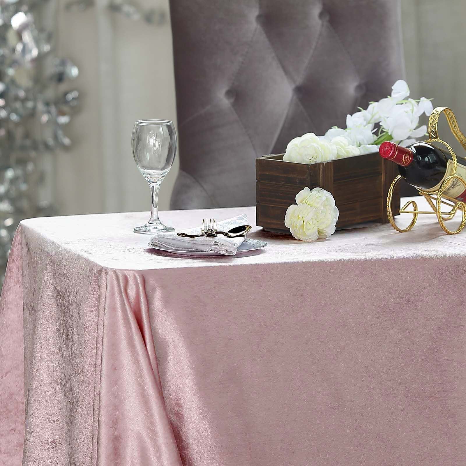 Premium Velvet 90x132 Rectangle Tablecloth Blush - Reusable Soft & Seamless Table Cover