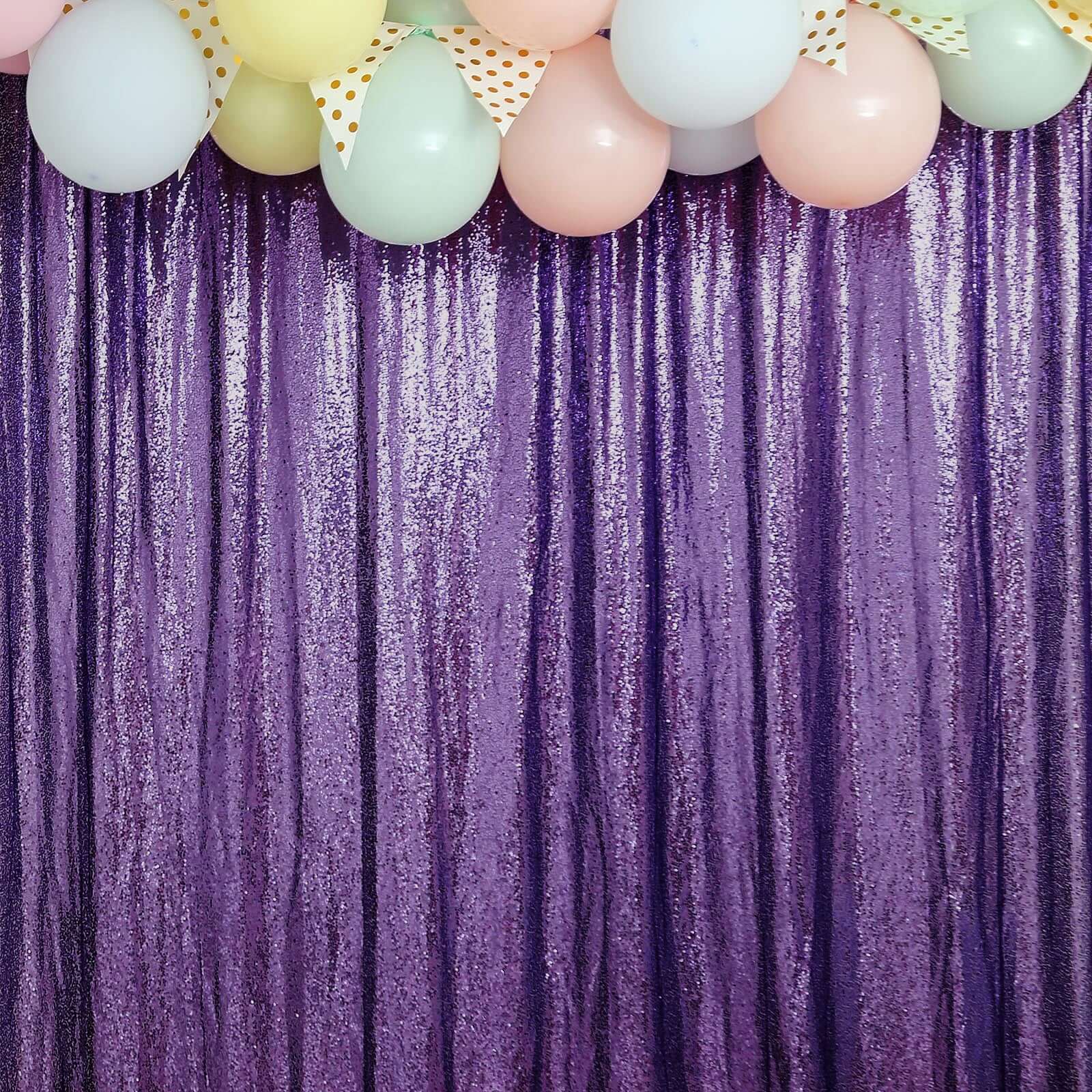 8ftx8ft Purple Sequin Event Curtain Drapes, Backdrop Event Panel