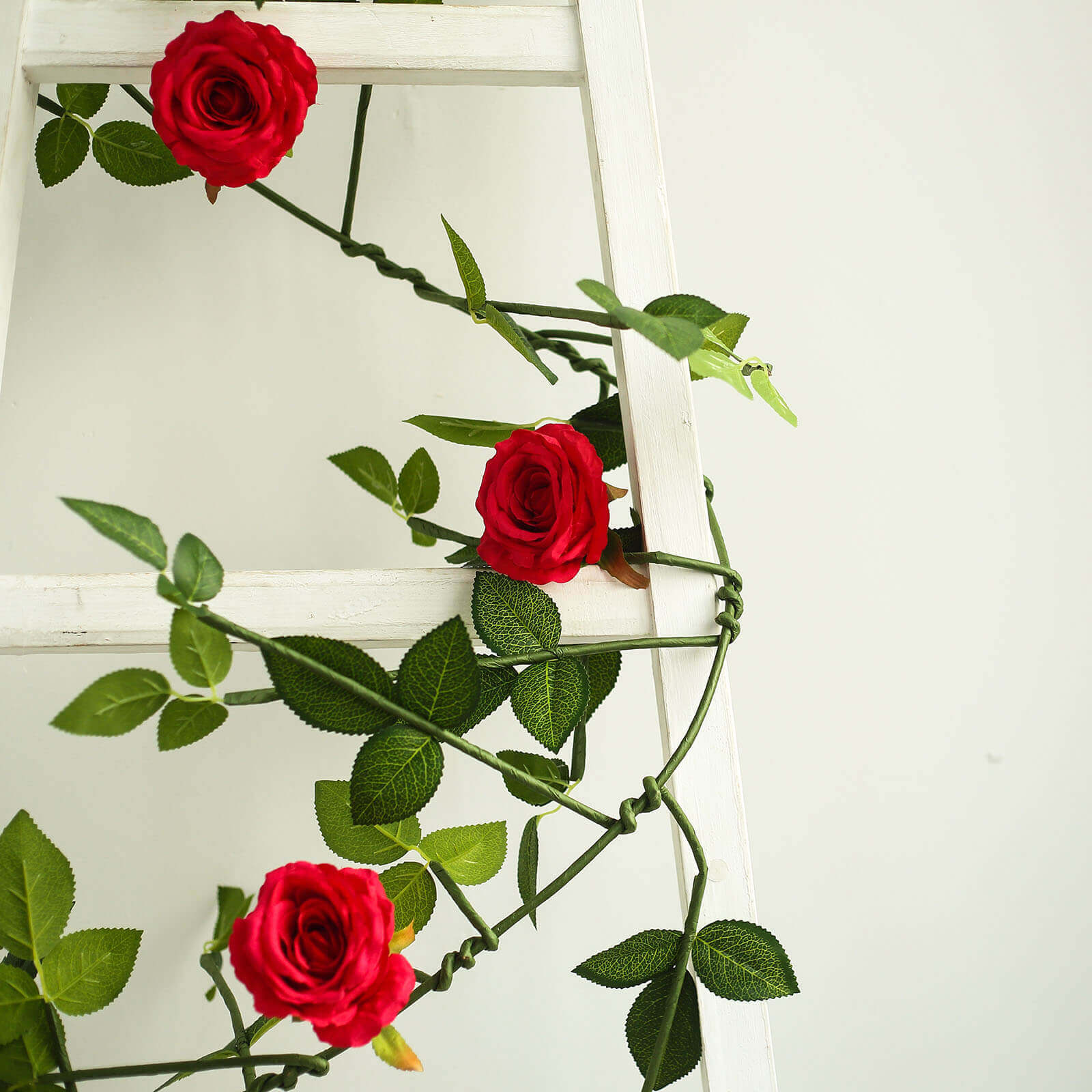 6ft Red Real Touch Artificial Rose and Leaf Flower Garland Vine