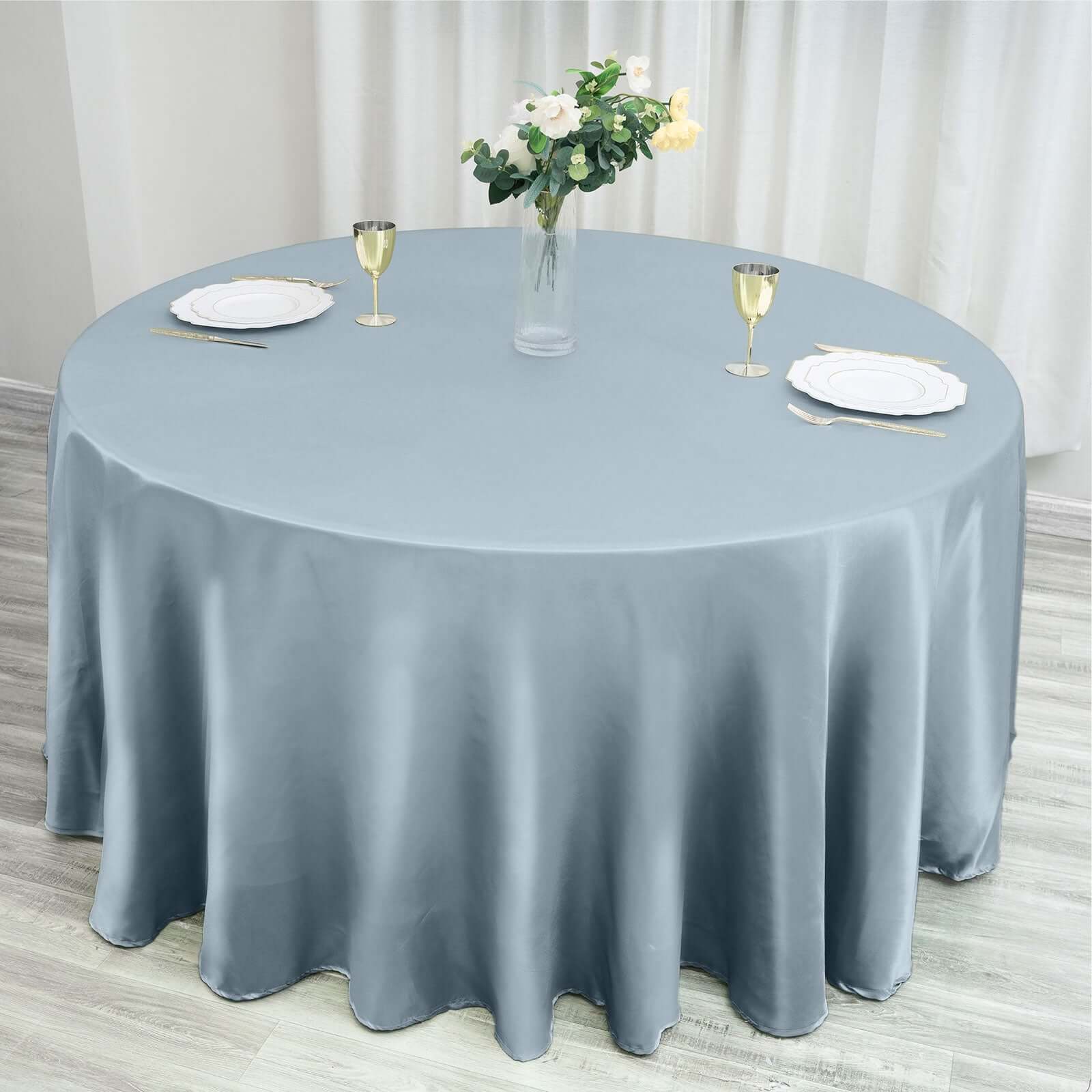 Satin 120 Round Tablecloth Dusty Blue - Stylish Seamless Table Cover