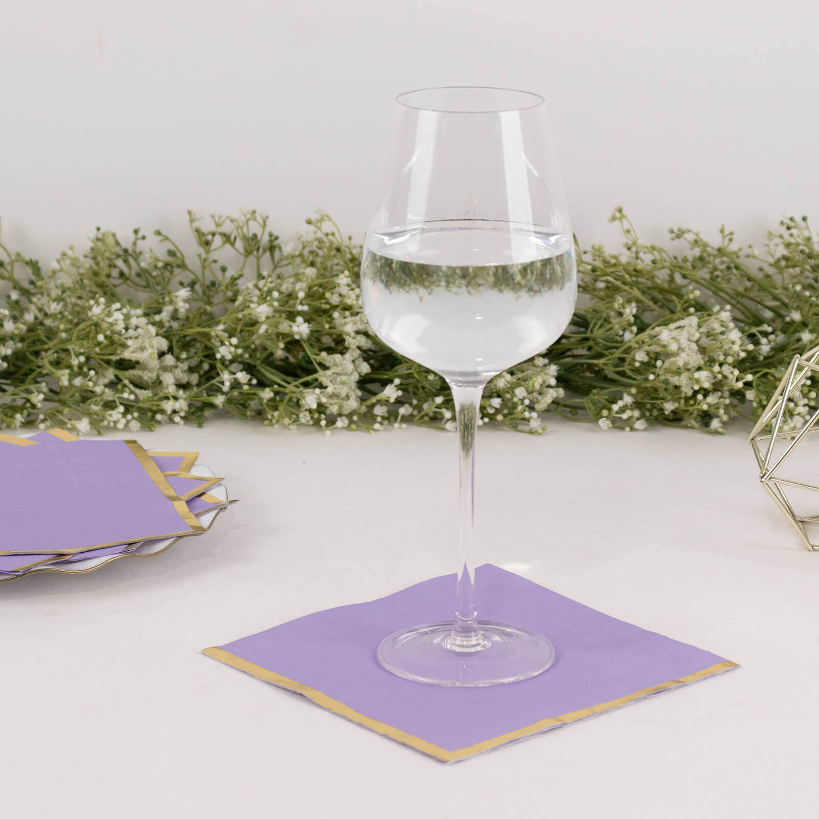 50-Pack Paper Beverage Napkins with Gold Foil Edge Lavender - Disposable 2 Ply Cocktail Napkins for Events 6.5x6.5