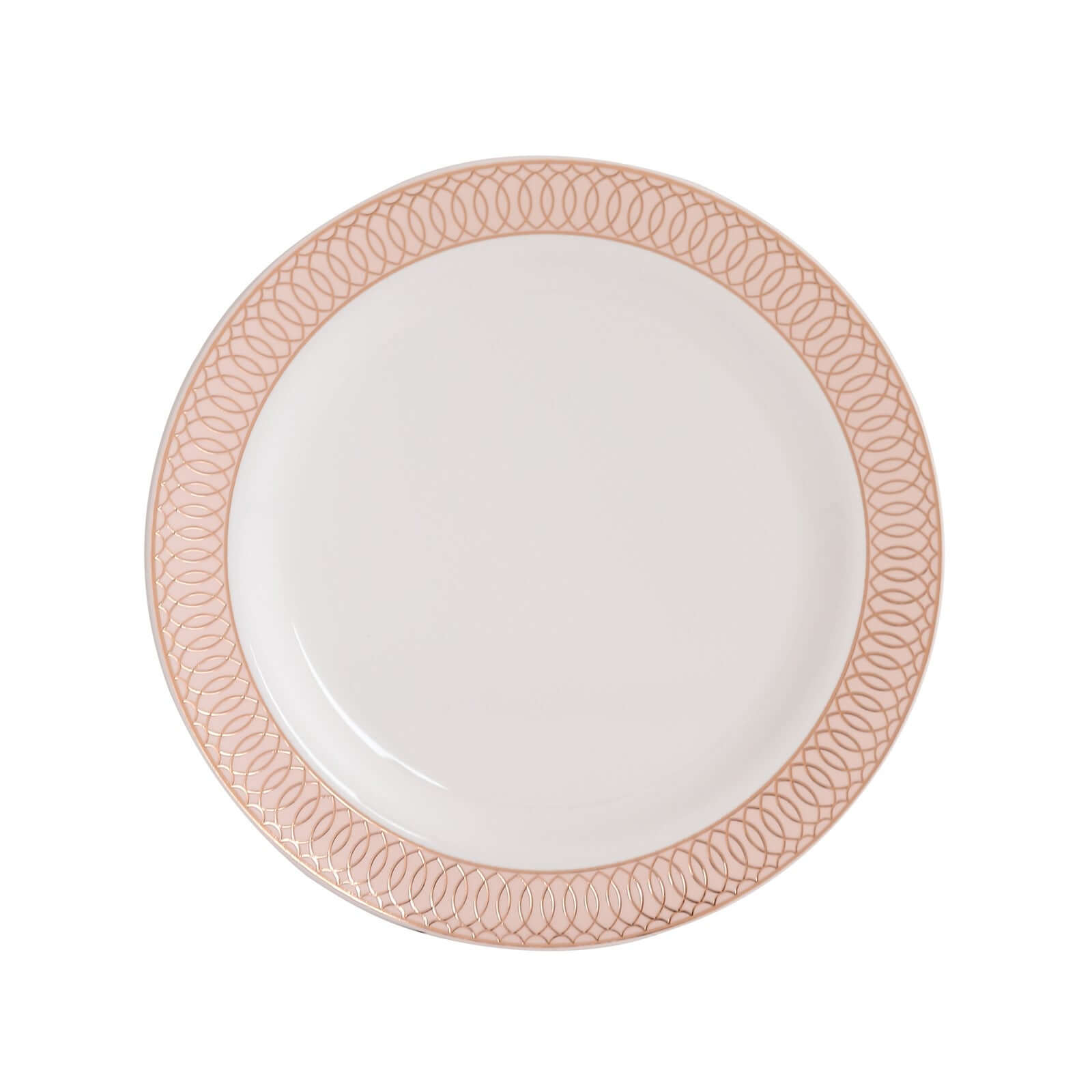 10-Pack Plastic Round Dinner Plates 10 White with Blush Rose Gold Spiral Rim - Chic Disposable Party Plates