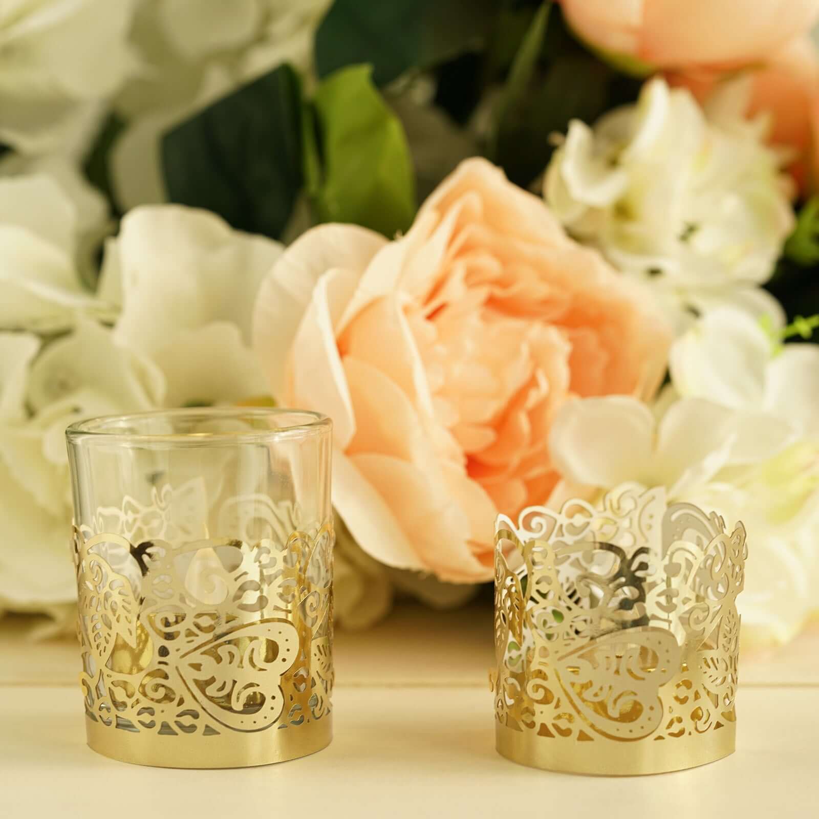 20-Pack Paper Candle Holder Wraps Floral Lace Design Gold Foil - Votive Tealight Decorative Wraps