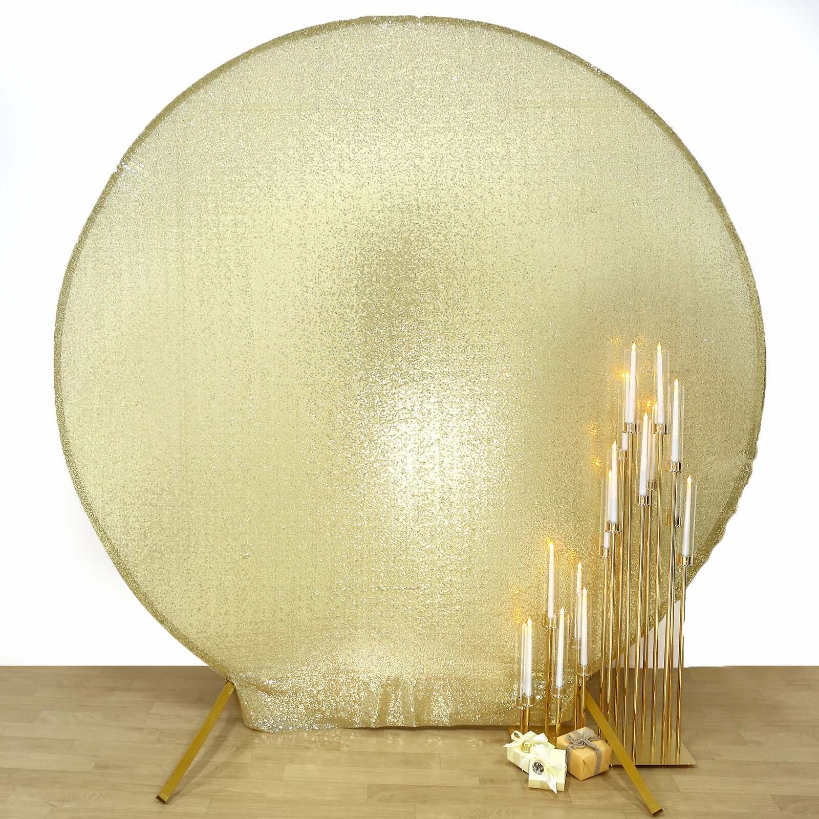 7.5ft Champagne Sparkle Sequin Round Wedding Arch Cover, Shiny Shimmer Photo Backdrop Stand Cover, 2-Sided Custom Fit