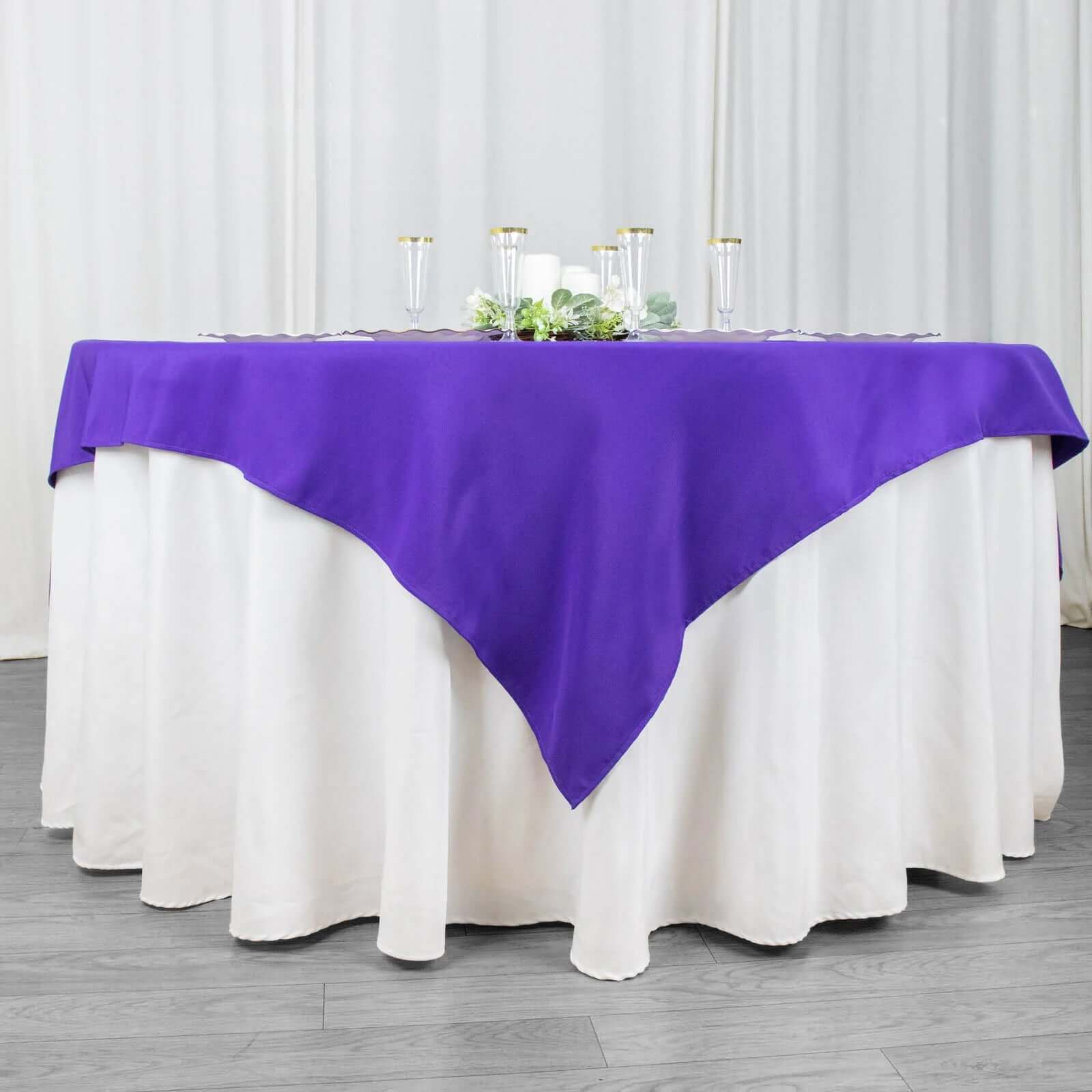 Premium Polyester 70x70 Table Overlay Square Tablecloth Purple 220GSM Wrinkle-Resistant Table Cover